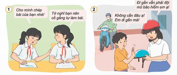 KHỞI ĐỘNGEm hãy kể về một việc làm đúng, tốt của các bạn trong lớp, trường mà em đã chứng kiến. Theo em, chúng ta cần ứng xử như thế nào với những việc làm đó? Giải chi tiết:Em đã chứng kiến bạn Hải (học sinh cùng lớp em) giúp một cụ già băng qua đường. Theo em, việc đó rất đáng để biểu dương, khích lệ, làm tấm gương cho các bạn trong lớp noi theo 1. NHẬN BIẾT VỀ CÁI ĐÚNG, CÁI TỐT CẦN BẢO VỆQuan sát tranh và thực hiện yêu cầu:Hãy chỉ ra những cái đúng, cái tốt cần bảo vệ trong những tranh trênEm hãy kể thêm những cái đúng, cái tốt cần bảo vệ khác mà em biết. Giải chi tiết:- Những cái đúng, cái tốt: + Tranh 1: Bạn nữ không cho bạn mình chép bài, khuyên bạn nên cố gắng làm bài+ Tranh 2: Chị gái khuyên em trai nên đội mũ bảo hiểm khi đi xe máy, dù là đi gần hay xa+ Tranh 3: Dù sắp muộn giờ học nhưng Lan vẫn giúp cụ già qua đường, bạn nam gần đấy cũng ủng hộ hành động của Lan+ Tranh 4: Anh trai khuyên em nên thu dọn bát đũa sau khi ăn cơm, còn anh trai sẽ nhận phần rửa bát- Một vài cái đúng, cái tốt cần bảo vệ mà em biết: + Nam ngồi công viên ăn bánh mì, khi ăn xong, bạn không vứt rác ngay ở ghế đá mà cầm theo, tìm thùng rác để vứt+ Chị gái nhường đồ chơi cho em bé, dỗ dành, chăm sóc em 2. TÌM HIỂU VÌ SAO PHẢI BẢO VỆ CÁI ĐÚNG, CÁI TỐTĐọc câu chuyện “Bảo vệ như thế là rất tốt” và trả lời câu hỏi: - Cái đúng, cái tốt cần phải bảo vệ trong câu chuyện trên là gì? Lời nói của Bác thể hiện điều gì? - Theo em, vì sao chúng ta cần bảo vệ cái đúng, cái tốtGiải chi tiết:- Cái đúng, cái tốt cần bảo vệ trong truyện là: Anh chiến sĩ làm rất đúng nhiệm vụ, canh gác chặt chẽ. Dù có là Bác đi chăng nữa, vẫn phải trình đủ giấy tờ mới được vào. - Lời nói của Bác thể hiện đây là hành động đúng đắn. Bác rất tuyên dương hành động đó, và khuyến khích anh bộ đội nên làm như thế. - Chúng ta cần bảo vệ cái đúng, cái tốt vì: + Điều đó giúp chúng ta xây dựng được một xã hội tốt đẹp, mọi người sống hoà thuận và tôn trọng lẫn nhau+ Điều đó giúp bảo vệ quyền lợi và sự công bằng cho mọi người. Nếu chúng ta không bảo vệ cái đúng, cái tốt, người khác có thể bị tổn thương hoặc bị xâm phạm quyền lợi+ Giúp chúng ta phát triển bản thân, trở thành những con người tốt đẹp. 3. TÌM HIỂU MỘT SỐ CÁCH ĐƠN GIẢN ĐỂ BẢO VỆ CÁI ĐÚNG, CÁI TỐTQuan sát tranh và trả lời câu hỏi: - Trong các trường hợp trên, các bạn đã bảo vệ cái đúng, cái tốt như thế nào? - Theo em, có những cách nào để bảo vệ cái đúng, cái tốt? Giải chi tiết:- Trong các trường hợp trên, các bạn đã bảo vệ cái đúng, cái tốt: + Tranh 1: Hưng nói với cô giáo chuyện bạn nam mặc áo vàng trêu các bạn nữ, khiến bạn nam bị phê bình. Tuy nhiên bạn nữ đã đứng ra bênh Hưng vì đây là điều đúng đắn nên làm+ Tranh 2: Bạn nam mở vở ra chép bài trong lúc làm bài kiểm tra nên bị bạn nữ ngồi cạnh nhắc nhở+ Tranh 3: Hai bạn học sinh đang ngăn cản tình trạng bắt nạt học đường+ Tranh 4: Nhìn thấy bạn mình đang tưới cây một mình, hai bạn nữ rủ nhau qua làm cùng. - Theo em, có một số cách để bảo vệ cái đúng, cái tốt: + Cần phải có sự hiểu biết để phân biệt được cái đúng, cái tốt. Nên học tập, tìm hiểu thông tin từ những nguồn tin cậy. + Đứng lên để bảo vệ cái đúng, cái tốt, không nên thờ ơ vô cảm. + Lan toả những thông tin đúng đắn, nêu gương cho các bạn học tập. LUYỆN TẬPCâu 1: Em tán thành hay không tán thành với ý kiến nào dưới đây? Vì sao? a. Bảo vệ cái đúng, cái tốt là những việc làm có ích cho người khác và xã hội. b. Trẻ em chưa đủ khả năng để bảo vệ cái đúng, cái tốt. c. Cần ủng hộ, đồng tình với những người thực hiện cái đúng, cái tốtd. Không quan tâm đến cái đúng, cái tốt nếu điều đó không liên quan đến mình e. Nếu không bảo vệ cái đúng, cái tốt thì cái sai, cái xấu sẽ lấn átg. Bảo vệ cái đúng, cái tốt giúp đem lại cuộc sống an toàn, lành mạnh. Giải chi tiết:a. Em tán thành với ý kiến này. Bảo vệ cái đúng, cái tốt là những việc làm có ích cho người khác và xã hội. Khi chúng ta tuân thủ cái đúng, cái tốt, chúng ta góp phần xây dựng một xã hội tốt đẹp và mang lại lợi ích cho mọi người.b. Em không tán thành với ý kiến này. Trẻ em cũng có khả năng bảo vệ cái đúng, cái tốt. Dù cho trẻ em còn nhỏ, họ có thể hiểu và tuân thủ các quy tắc và giá trị đúng đắn. Qua sự hướng dẫn và giáo dục, trẻ em có thể hình thành ý thức và trách nhiệm trong việc bảo vệ cái đúng, cái tốt.c. Em tán thành với ý kiến này. Cần ủng hộ và đồng tình với những người thực hiện cái đúng, cái tốt. Sự đồng lòng và ủng hộ giúp tạo động lực và khích lệ cho những người làm việc tốt. Điều này còn khuyến khích người khác cũng tuân thủ và hành động theo đúng giá trị đó.d. Em không tán thành với ý kiến này. Chúng ta không nên chỉ quan tâm đến cái đúng, cái tốt chỉ khi nó liên quan đến mình. Bảo vệ cái đúng, cái tốt là trách nhiệm của mỗi người và chúng ta nên quan tâm và hỗ trợ nhau trong việc đảm bảo sự công bằng và xây dựng một xã hội tốt hơn.e. Em tán thành với ý kiến này. Nếu không bảo vệ cái đúng, cái tốt, thì cái sai, cái xấu có thể trở nên phổ biến và ảnh hưởng đến cuộc sống của mọi người. Bảo vệ cái đúng, cái tốt giúp duy trì sự công bằng và đảm bảo cuộc sống an toàn, lành mạnh cho cả cá nhân và xã hội.g. Em tán thành với ý kiến này. Bảo vệ cái đúng, cái tốt giúp đem lại cuộc sống an toàn, lành mạnh. Khi chúng ta tuân thủ quy tắc và giá trị đúng đắn, chúng ta xây dựng một môi trường sống tốt hơn và giảm thiểu các rủi ro và nguy hiểm có thể xảy ra. Câu 2: Em lựa chọn cái nào để bảo vệ cái đúng, cái tốt? Vì sao? a. Chỉ lên án những cái xấu có liên quan đến mìnhb. Ủng hộ bạn khi làm theo những cái đúng, cái tốtc. Bênh vực khi bạn làm theo cái đúng, cái tốt nhưng lại bị chê bai, chỉ tríchd. Không nói ra cái sai của bạn để tránh bị bạn giậne. Noi gương và học tập theo những bạn thường xuyên làm việc tốt.Giải chi tiết:Em lựa chọn b, c và e để bảo vệ cái đúng, cái tốt.b. Bằng cách ủng hộ bạn bè và người thân khi họ tuân thủ và hành động theo cái đúng, cái tốt, chúng ta tạo ra một môi trường đáng tin cậy và khích lệ nhau tiếp tục thực hiện những việc có ích cho xã hội.c. Bảo vệ bạn bè và người thân khi họ đang làm theo cái đúng, cái tốt là một hành động quan trọng. Khi chúng ta bênh vực và đứng về phía những người đúng, chúng ta giúp tạo ra sự công bằng và khích lệ người khác tuân thủ và hành động theo điều đúng đắn.e, Bằng cách noi gương và học tập theo những người đã thường xuyên làm việc tốt, chúng ta có thể học hỏi từ những người có phẩm chất tốt và áp dụng những hành động đó vào cuộc sống của mình, từ đó bảo vệ cái đúng, cái tốt và góp phần xây dựng một xã hội tốt hơn. Câu 3: Bạn nào biết bảo vệ hoặc chưa biết bảo vệ cái đúng, cái tốt? Vì sao? a. Lớp Lan đi tham quan trang trại sinh thái. Thấy Lan cầm chiếc túi đựng vỏ bánh kẹo, Bình nói: “Sao bạn không vứt luôn ở gốc cây đi”. Lan trả lời “Lát nữa đến chỗ có thùng rác, tớ sẽ vứt”. Thấy thế, Minh nói với Bình: “Lan làm như vậy là đúng rồi”. b. Là lớp trưởng, Hoa luôn thẳng thắn phê bình các bạn đi học muộn khiến các bạn đó ghét Hoa. Ngân cảm thấy ái ngại cho Hoa nhưng không dám bênh vực bạn. c. Nhìn thấy một người phụ nữ đang có ý định vứt rác xuống sông, Thắng liền nhờ chú bảo vệ gần đó đến can thiệpd. Huy, Hoà và Thức cùng đi học. Trên đường đi, Huy dừng lại để kéo cành cây gãy vào lề đường. Thức cằn nhằn: “Hơi đâu mà cậu làm thế! Đi thôi! Muộn giờ học rồi đấy!”. Thấy vậy, Hoà nói: “Nếu để cành cây như vậy sẽ gây nguy hiểm cho người đi đường. Chúng mình cùng làm cho nhanh đi!”Giải chi tiết:a. Minh biết bảo vệ cái đúng, cái tốt. Minh nhận thấy rằng Lan đang có ý định vứt vỏ bánh kẹo và đã nhắc nhở Lan để vứt nó vào thùng rác thay vì vứt bừa bãi. Minh đồng ý với hành động của Lan và nói với Bình rằng Lan làm đúng. Minh hiểu rằng việc đổ rác đúng nơi quy định là một hành động có ích cho môi trường và giữ gìn vệ sinh công cộng.b. Ngân chưa biết bảo vệ cái đúng, cái tốt. Ngân cảm thấy ái ngại cho Hoa trong việc phê bình các bạn đi học muộn. Tuy nhiên, Ngân không dám bênh vực Hoa vì sợ bị bạn bè ghét. Điều này cho thấy Ngân chưa có đủ động lực và tự tin để bảo vệ cái đúng, cái tốt trong tình huống này.c. Thắng biết bảo vệ cái đúng, cái tốt. Thắng nhìn thấy một người phụ nữ định vứt rác xuống sông và liền nhờ chú bảo vệ gần đó can thiệp. Hành động của Thắng cho thấy ý thức trong việc bảo vệ môi trường và ngăn chặn hành vi vứt rác bừa bãi, đồng thời đảm bảo sự trong sạch và an toàn của môi trường nước.d. Hoà biết bảo vệ cái đúng, cái tốt. Khi Huy dừng lại để kéo cành cây gãy ra khỏi đường, Thức lên án và nói rằng điều đó chỉ làm mất thời gian và làm muộn giờ học. Tuy nhiên, Hoà nhận thấy rằng việc để cành cây gãy trên đường có thể gây nguy hiểm cho người đi qua, và anh ấy đề nghị cùng nhau làm cho nhanh. Câu 4: Xử lí tình huốnga. Trên đường đi học về, Dũng và Phong thấy một số bạn đang chui qua lỗ hổng hàng rào để hái ổi của một nhà dân bên đường. Dũng nói với Phong: “Mình phải ngăn các bạn kia lại!”. Phong kéo tay Dũng và nói: “Thôi mặc kệ đi!”. Nếu có mặt ở đó, em sẽ làm gì?b. Nhung có sở thích làm đồ tái chế nên thường thu thập chai nhựa, hộp giấy bỏ đi. Một số bạn chế giễu, trêu chọc và gọi bạn là “Nhung nhặt rác”. Nếu chứng kiến việc làm đó của các bạn, em sẽ làm gìc. Thấy bà bán hàng đánh rơi tiền, Hà nhặt lên và đưa lại cho bà. Nga trách Hà: “Nếu cậu không trả tiền cho bà thì bây giờ chúng mình có tiền mua kem rồi”. Nếu là bạn của Nga và Hà, em sẽ nói gì? Giải chi tiết:a. Nếu em có mặt ở đó, em sẽ ủng hộ Dũng và đồng ý với quyết định của bạn ấy. Em sẽ thuyết phục Phong hiểu rằng việc chui qua hàng rào và hái ổi của người khác là một hành không đúng đắn. Khi đó, em hy vọng Phong sẽ thay đổi quan điểm và cùng Dũng ngăn chặn các bạn khác.b. Nếu em chứng kiến các bạn chế giễu và trêu chọc Nhung vì sở thích tái chế, em sẽ bênh vực Nhung và đứng về phía bạn ấy. Em có thể nói lên rằng việc tái chế và chăm sóc môi trường là một hành vi đáng khâm phục và cần được khích lệ. Em có thể khuyến khích các bạn khác tham gia vào hoạt động tái chế và giải thích tầm quan trọng của việc bảo vệ môi trường.c. Nếu là bạn của Nga và Hà, em sẽ lên tiếng và nói với Nga rằng việc trả lại tiền cho bà là một hành động đúng đắn và đạo đức. VẬN DỤNG