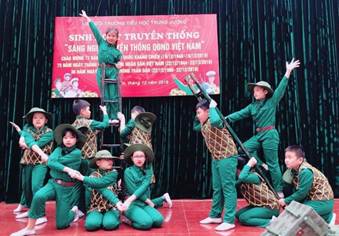 CHÀO CỜ: CHÀO MỪNG NGÀY THÀNH LẬP QUÂN ĐỘI NHÂN DÂN VIỆT NAM 22 - 12- Tham gia biểu diễn văn nghệ chào mừng ngày Thành lập Quân đội nhân dân Việt Nam 22 – 12.- Bày tỏ quyết tâm học tập tính cẩn thận, kỉ luật, sống có kế hoạch của các chú bộ đội.Gợi ý:- Biểu diễn văn nghệ chào mừng ngày thành lập Quân đội nhân dân Việt Nam 22/12:    HOẠT ĐỘNG GIÁO DỤC: VIỆC CẦN LÀM ĐỂ THỰC HIỆN KẾ HOẠCH KINH DOANH1. Chơi trò chơi Tiếng rao- Mỗi nhóm bốc thăm một sản phẩm và viết lời rao để giới thiệu và bán sản phẩm.- Các nhóm thể hiện tiếng rao của nhóm mình.- Cả lớp bình chọn tiếng rao sáng tạo, cuốn hút.Gợi ý:- Ví dụ một số sản phẩm và tiếng rao:Sản phẩmTiếng raoBút viếtBút viết là đẹp, không đẹp không lấy tiền đây!Bánh quyBánh quy thơm ngon, bòn luôn đến miếng cuối cùng đây!Bánh mìBánh mì vừa ra lò, có ai tò mò muốn ăn không? 2. Xác định ý tưởng kinh doanh- Xác định ý tưởng kinh doanh của nhóm dựa trên kết quả khảo sát nhu cầu khách hàng.- Chia sẻ ý tưởng kinh doanh của nhóm mình trước lớp.Gợi ý:- Từ kết quả khảo sát trước đó của cả nhóm về nhu cầu của khách hàng. Nhóm xác định lại ý tưởng kinh doanh của nhóm mình, đã thực sự phù hợp hay chưa. Từ đó đưa ra quyết định điều chỉnh hoặc thay đổi sản phẩm phù hợp hơn. 3. Tìm hiểu những nội dung cần làm để thực hiện ý tưởng kinh doanh- Liệt kê những nội dung cần làm để thực hiện ý tưởng kinh doanh- Thảo luận về những công việc cụ thể cần làm để sản xuất sản phẩm theo ý tưởng kinh doanh của nhóm.Gợi ý:Những nội dung cần làm để thực hiện ý tưởng kinh doanh:+ Sản xuất sản phẩm+ Giới thiệu sản phẩm+ Dự trù chi phí+ ……….. SINH HOẠT LỚP: KINH DOANH HIỆU QUẢ