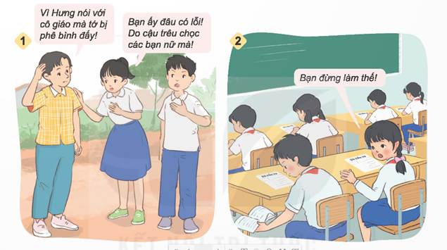 KHỞI ĐỘNGEm hãy kể về một việc làm đúng, tốt của các bạn trong lớp, trường mà em đã chứng kiến. Theo em, chúng ta cần ứng xử như thế nào với những việc làm đó? Giải chi tiết:Em đã chứng kiến bạn Hải (học sinh cùng lớp em) giúp một cụ già băng qua đường. Theo em, việc đó rất đáng để biểu dương, khích lệ, làm tấm gương cho các bạn trong lớp noi theo 1. NHẬN BIẾT VỀ CÁI ĐÚNG, CÁI TỐT CẦN BẢO VỆQuan sát tranh và thực hiện yêu cầu:Hãy chỉ ra những cái đúng, cái tốt cần bảo vệ trong những tranh trênEm hãy kể thêm những cái đúng, cái tốt cần bảo vệ khác mà em biết. Giải chi tiết:- Những cái đúng, cái tốt: + Tranh 1: Bạn nữ không cho bạn mình chép bài, khuyên bạn nên cố gắng làm bài+ Tranh 2: Chị gái khuyên em trai nên đội mũ bảo hiểm khi đi xe máy, dù là đi gần hay xa+ Tranh 3: Dù sắp muộn giờ học nhưng Lan vẫn giúp cụ già qua đường, bạn nam gần đấy cũng ủng hộ hành động của Lan+ Tranh 4: Anh trai khuyên em nên thu dọn bát đũa sau khi ăn cơm, còn anh trai sẽ nhận phần rửa bát- Một vài cái đúng, cái tốt cần bảo vệ mà em biết: + Nam ngồi công viên ăn bánh mì, khi ăn xong, bạn không vứt rác ngay ở ghế đá mà cầm theo, tìm thùng rác để vứt+ Chị gái nhường đồ chơi cho em bé, dỗ dành, chăm sóc em 2. TÌM HIỂU VÌ SAO PHẢI BẢO VỆ CÁI ĐÚNG, CÁI TỐTĐọc câu chuyện “Bảo vệ như thế là rất tốt” và trả lời câu hỏi: - Cái đúng, cái tốt cần phải bảo vệ trong câu chuyện trên là gì? Lời nói của Bác thể hiện điều gì? - Theo em, vì sao chúng ta cần bảo vệ cái đúng, cái tốtGiải chi tiết:- Cái đúng, cái tốt cần bảo vệ trong truyện là: Anh chiến sĩ làm rất đúng nhiệm vụ, canh gác chặt chẽ. Dù có là Bác đi chăng nữa, vẫn phải trình đủ giấy tờ mới được vào. - Lời nói của Bác thể hiện đây là hành động đúng đắn. Bác rất tuyên dương hành động đó, và khuyến khích anh bộ đội nên làm như thế. - Chúng ta cần bảo vệ cái đúng, cái tốt vì: + Điều đó giúp chúng ta xây dựng được một xã hội tốt đẹp, mọi người sống hoà thuận và tôn trọng lẫn nhau+ Điều đó giúp bảo vệ quyền lợi và sự công bằng cho mọi người. Nếu chúng ta không bảo vệ cái đúng, cái tốt, người khác có thể bị tổn thương hoặc bị xâm phạm quyền lợi+ Giúp chúng ta phát triển bản thân, trở thành những con người tốt đẹp. 3. TÌM HIỂU MỘT SỐ CÁCH ĐƠN GIẢN ĐỂ BẢO VỆ CÁI ĐÚNG, CÁI TỐTQuan sát tranh và trả lời câu hỏi: - Trong các trường hợp trên, các bạn đã bảo vệ cái đúng, cái tốt như thế nào? - Theo em, có những cách nào để bảo vệ cái đúng, cái tốt? Giải chi tiết:- Trong các trường hợp trên, các bạn đã bảo vệ cái đúng, cái tốt: + Tranh 1: Hưng nói với cô giáo chuyện bạn nam mặc áo vàng trêu các bạn nữ, khiến bạn nam bị phê bình. Tuy nhiên bạn nữ đã đứng ra bênh Hưng vì đây là điều đúng đắn nên làm+ Tranh 2: Bạn nam mở vở ra chép bài trong lúc làm bài kiểm tra nên bị bạn nữ ngồi cạnh nhắc nhở+ Tranh 3: Hai bạn học sinh đang ngăn cản tình trạng bắt nạt học đường+ Tranh 4: Nhìn thấy bạn mình đang tưới cây một mình, hai bạn nữ rủ nhau qua làm cùng. - Theo em, có một số cách để bảo vệ cái đúng, cái tốt: + Cần phải có sự hiểu biết để phân biệt được cái đúng, cái tốt. Nên học tập, tìm hiểu thông tin từ những nguồn tin cậy. + Đứng lên để bảo vệ cái đúng, cái tốt, không nên thờ ơ vô cảm. + Lan toả những thông tin đúng đắn, nêu gương cho các bạn học tập. LUYỆN TẬPCâu 1: Em tán thành hay không tán thành với ý kiến nào dưới đây? Vì sao? a. Bảo vệ cái đúng, cái tốt là những việc làm có ích cho người khác và xã hội. b. Trẻ em chưa đủ khả năng để bảo vệ cái đúng, cái tốt. c. Cần ủng hộ, đồng tình với những người thực hiện cái đúng, cái tốtd. Không quan tâm đến cái đúng, cái tốt nếu điều đó không liên quan đến mình e. Nếu không bảo vệ cái đúng, cái tốt thì cái sai, cái xấu sẽ lấn átg. Bảo vệ cái đúng, cái tốt giúp đem lại cuộc sống an toàn, lành mạnh. Giải chi tiết:a. Em tán thành với ý kiến này. Bảo vệ cái đúng, cái tốt là những việc làm có ích cho người khác và xã hội. Khi chúng ta tuân thủ cái đúng, cái tốt, chúng ta góp phần xây dựng một xã hội tốt đẹp và mang lại lợi ích cho mọi người.b. Em không tán thành với ý kiến này. Trẻ em cũng có khả năng bảo vệ cái đúng, cái tốt. Dù cho trẻ em còn nhỏ, họ có thể hiểu và tuân thủ các quy tắc và giá trị đúng đắn. Qua sự hướng dẫn và giáo dục, trẻ em có thể hình thành ý thức và trách nhiệm trong việc bảo vệ cái đúng, cái tốt.c. Em tán thành với ý kiến này. Cần ủng hộ và đồng tình với những người thực hiện cái đúng, cái tốt. Sự đồng lòng và ủng hộ giúp tạo động lực và khích lệ cho những người làm việc tốt. Điều này còn khuyến khích người khác cũng tuân thủ và hành động theo đúng giá trị đó.d. Em không tán thành với ý kiến này. Chúng ta không nên chỉ quan tâm đến cái đúng, cái tốt chỉ khi nó liên quan đến mình. Bảo vệ cái đúng, cái tốt là trách nhiệm của mỗi người và chúng ta nên quan tâm và hỗ trợ nhau trong việc đảm bảo sự công bằng và xây dựng một xã hội tốt hơn.e. Em tán thành với ý kiến này. Nếu không bảo vệ cái đúng, cái tốt, thì cái sai, cái xấu có thể trở nên phổ biến và ảnh hưởng đến cuộc sống của mọi người. Bảo vệ cái đúng, cái tốt giúp duy trì sự công bằng và đảm bảo cuộc sống an toàn, lành mạnh cho cả cá nhân và xã hội.g. Em tán thành với ý kiến này. Bảo vệ cái đúng, cái tốt giúp đem lại cuộc sống an toàn, lành mạnh. Khi chúng ta tuân thủ quy tắc và giá trị đúng đắn, chúng ta xây dựng một môi trường sống tốt hơn và giảm thiểu các rủi ro và nguy hiểm có thể xảy ra. Câu 2: Em lựa chọn cái nào để bảo vệ cái đúng, cái tốt? Vì sao? a. Chỉ lên án những cái xấu có liên quan đến mìnhb. Ủng hộ bạn khi làm theo những cái đúng, cái tốtc. Bênh vực khi bạn làm theo cái đúng, cái tốt nhưng lại bị chê bai, chỉ tríchd. Không nói ra cái sai của bạn để tránh bị bạn giậne. Noi gương và học tập theo những bạn thường xuyên làm việc tốt.Giải chi tiết:Em lựa chọn b, c và e để bảo vệ cái đúng, cái tốt.b. Bằng cách ủng hộ bạn bè và người thân khi họ tuân thủ và hành động theo cái đúng, cái tốt, chúng ta tạo ra một môi trường đáng tin cậy và khích lệ nhau tiếp tục thực hiện những việc có ích cho xã hội.c. Bảo vệ bạn bè và người thân khi họ đang làm theo cái đúng, cái tốt là một hành động quan trọng. Khi chúng ta bênh vực và đứng về phía những người đúng, chúng ta giúp tạo ra sự công bằng và khích lệ người khác tuân thủ và hành động theo điều đúng đắn.e, Bằng cách noi gương và học tập theo những người đã thường xuyên làm việc tốt, chúng ta có thể học hỏi từ những người có phẩm chất tốt và áp dụng những hành động đó vào cuộc sống của mình, từ đó bảo vệ cái đúng, cái tốt và góp phần xây dựng một xã hội tốt hơn. Câu 3: Bạn nào biết bảo vệ hoặc chưa biết bảo vệ cái đúng, cái tốt? Vì sao? a. Lớp Lan đi tham quan trang trại sinh thái. Thấy Lan cầm chiếc túi đựng vỏ bánh kẹo, Bình nói: “Sao bạn không vứt luôn ở gốc cây đi”. Lan trả lời “Lát nữa đến chỗ có thùng rác, tớ sẽ vứt”. Thấy thế, Minh nói với Bình: “Lan làm như vậy là đúng rồi”. b. Là lớp trưởng, Hoa luôn thẳng thắn phê bình các bạn đi học muộn khiến các bạn đó ghét Hoa. Ngân cảm thấy ái ngại cho Hoa nhưng không dám bênh vực bạn. c. Nhìn thấy một người phụ nữ đang có ý định vứt rác xuống sông, Thắng liền nhờ chú bảo vệ gần đó đến can thiệpd. Huy, Hoà và Thức cùng đi học. Trên đường đi, Huy dừng lại để kéo cành cây gãy vào lề đường. Thức cằn nhằn: “Hơi đâu mà cậu làm thế! Đi thôi! Muộn giờ học rồi đấy!”. Thấy vậy, Hoà nói: “Nếu để cành cây như vậy sẽ gây nguy hiểm cho người đi đường. Chúng mình cùng làm cho nhanh đi!”Giải chi tiết:a. Minh biết bảo vệ cái đúng, cái tốt. Minh nhận thấy rằng Lan đang có ý định vứt vỏ bánh kẹo và đã nhắc nhở Lan để vứt nó vào thùng rác thay vì vứt bừa bãi. Minh đồng ý với hành động của Lan và nói với Bình rằng Lan làm đúng. Minh hiểu rằng việc đổ rác đúng nơi quy định là một hành động có ích cho môi trường và giữ gìn vệ sinh công cộng.b. Ngân chưa biết bảo vệ cái đúng, cái tốt. Ngân cảm thấy ái ngại cho Hoa trong việc phê bình các bạn đi học muộn. Tuy nhiên, Ngân không dám bênh vực Hoa vì sợ bị bạn bè ghét. Điều này cho thấy Ngân chưa có đủ động lực và tự tin để bảo vệ cái đúng, cái tốt trong tình huống này.c. Thắng biết bảo vệ cái đúng, cái tốt. Thắng nhìn thấy một người phụ nữ định vứt rác xuống sông và liền nhờ chú bảo vệ gần đó can thiệp. Hành động của Thắng cho thấy ý thức trong việc bảo vệ môi trường và ngăn chặn hành vi vứt rác bừa bãi, đồng thời đảm bảo sự trong sạch và an toàn của môi trường nước.d. Hoà biết bảo vệ cái đúng, cái tốt. Khi Huy dừng lại để kéo cành cây gãy ra khỏi đường, Thức lên án và nói rằng điều đó chỉ làm mất thời gian và làm muộn giờ học. Tuy nhiên, Hoà nhận thấy rằng việc để cành cây gãy trên đường có thể gây nguy hiểm cho người đi qua, và anh ấy đề nghị cùng nhau làm cho nhanh. Câu 4: Xử lí tình huốnga. Trên đường đi học về, Dũng và Phong thấy một số bạn đang chui qua lỗ hổng hàng rào để hái ổi của một nhà dân bên đường. Dũng nói với Phong: “Mình phải ngăn các bạn kia lại!”. Phong kéo tay Dũng và nói: “Thôi mặc kệ đi!”. Nếu có mặt ở đó, em sẽ làm gì?b. Nhung có sở thích làm đồ tái chế nên thường thu thập chai nhựa, hộp giấy bỏ đi. Một số bạn chế giễu, trêu chọc và gọi bạn là “Nhung nhặt rác”. Nếu chứng kiến việc làm đó của các bạn, em sẽ làm gìc. Thấy bà bán hàng đánh rơi tiền, Hà nhặt lên và đưa lại cho bà. Nga trách Hà: “Nếu cậu không trả tiền cho bà thì bây giờ chúng mình có tiền mua kem rồi”. Nếu là bạn của Nga và Hà, em sẽ nói gì? Giải chi tiết:a. Nếu em có mặt ở đó, em sẽ ủng hộ Dũng và đồng ý với quyết định của bạn ấy. Em sẽ thuyết phục Phong hiểu rằng việc chui qua hàng rào và hái ổi của người khác là một hành không đúng đắn. Khi đó, em hy vọng Phong sẽ thay đổi quan điểm và cùng Dũng ngăn chặn các bạn khác.b. Nếu em chứng kiến các bạn chế giễu và trêu chọc Nhung vì sở thích tái chế, em sẽ bênh vực Nhung và đứng về phía bạn ấy. Em có thể nói lên rằng việc tái chế và chăm sóc môi trường là một hành vi đáng khâm phục và cần được khích lệ. Em có thể khuyến khích các bạn khác tham gia vào hoạt động tái chế và giải thích tầm quan trọng của việc bảo vệ môi trường.c. Nếu là bạn của Nga và Hà, em sẽ lên tiếng và nói với Nga rằng việc trả lại tiền cho bà là một hành động đúng đắn và đạo đức. VẬN DỤNG