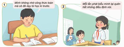 KHỞI ĐỘNGHãy chia sẻ về khó khăn trong học tập, cuộc sống của em và cách em vượt qua những khó khăn đó. Giải chi tiết:Trong học tập, em đã từng gặp nhiều khó khăn. Ví dụ như việc trường học cách xa nhà, khiến em phải dậy từ sáng sớm để đi học. Ngoài ra, do trên lớp nhiều bài tập nên em thường xuyên phải thức khuya để làm bài, dẫn đến việc thiếu ngủ.  1. NHẬN BIẾT NHỮNG KHÓ KHĂN CẦN PHẢI VƯỢT QUA TRONG HỌC TẬP VÀ TRONG CUỘC SỐNGQuan sát tranh và thực hiện yêu cầu:- Em hãy chỉ ra khó khăn của các bạn trong những bức tranh trên. - Kể thêm những khó khăn khác trong học tập và cuộc sống mà em biết. Giải chi tiết:- Khó khăn của các bạn trong tranh: 1. Bạn nam không nhớ công thức toán mà cô đã dạy2. Bạn nữ bị bối rối, lúng túng và quên hết những điều định nói mỗi lần lên phát biểu3. Bạn nữ bị các bạn nói xấu, nói những lời lẽ không đúng4. Bạn nữ bị sốt gần ngày thi5. Bạn nam phải nấu cơm, làm việc nhà vì bố mẹ đi làm xa, ông bà đang ốm. - Một số khó khăn khác: + Nhà xa trường nên em phải dậy sớm đi học+ Có quá nhiều việc nhà phải làm nên em không có thời gian làm bài trên lớp+ Em bị các bạn hiểu nhầm là người lấy trộm tiền quỹ lớp.  2. TÌM HIỂU BIỂU HIỆN VÀ Ý NGHĨA CỦA VIỆC BIẾT VƯỢT QUA KHÓ KHĂN TRONG HỌC TẬP VÀ CUỘC SỐNG. Đọc câu chuyện “Chăm ngoan, học giỏi” và trả lời câu hỏi: - Bạn Huế đã vượt qua khó khăn như thế nào? Việc biết vượt qua khó khăn đó đã đem lại điều gì cho bạn?- Nêu cảm nghĩ của em về tấm gương vượt khó của bạn Huế- Theo em, vì sao chúng ta cần biết vượt qua khó khăn trong học tập và cuộc sống? Giải chi tiết:- Bạn Huế đã nỗ lực học thật giỏi để thoát cảnh nghèo đói. Ngoài ra do nhà xa nên Huế đã đã thức dậy sớm để đi bộ đến trường. Huế luôn cố gắng chăm học, tự rèn luyện trong lớp, tham gia các hoạt động ngoại khóa ở trường. Về nhà bạn còn giúp ông bà làm nhiều việc nhà. Việc biết vượt qua khó khăn đã giúp Huế luôn đạt danh hiệu học sinh giỏi trong 4 năm. - Cảm nghĩ của em: Em rất khâm phục và ngưỡng mộ bạn Huế. Em sẽ noi gương bạn để trở thành một người con ngoan, trò giỏi- Chúng ta cần biết vượt qua khó khăn trong học tập và cuộc sống vì: + Cuộc sống lúc nào cũng có những khó khăn. Chỉ khi biết vượt qua những khó khăn đó, chúng ta mới mạnh mẽ, trưởng thành và biết cách sống tự lập. + Bên cạnh đó, khi vượt qua khó khăn, chúng ta sẽ khám phá ra nhiều khả năng của bản thân, hoàn thiện bản thân để trở thành phiên bản tốt nhất của chính mình.  LUYỆN TẬPCâu 1: Em đồng tình hay không đồng tình với ý kiến nào dưới đây? Vì sao? a. Trẻ em không thể tự vượt qua khó khănb. Khi tự mình không giải quyết được khó khăn thì cần tìm kiếm sự hỗ trợ từ người đáng tin cậy. c. Chỉ người nghèo mới cần vượt khó d. Tinh thần vượt khó là do bẩm sinh chứ không thể luyện tập mà có đượce. Vượt khó sẽ giúp ta thành công và có nhiều niềm vui trong cuộc sốngg. Vượt khó sẽ khiến bản thân luôn mệt mỏi, dễ chán nảnGiải chi tiết:a. Em không đồng tình với ý kiến này. Trẻ em có thể tự vượt qua khó khăn, tùy thuộc vào cách họ được hỗ trợ, động viên và rèn luyện. Một sự hướng dẫn và sự khuyến khích thích hợp có thể giúp trẻ em phát triển khả năng giải quyết vấn đề và tự tin đối mặt với khó khăn.b. Em đồng tình với ý kiến này. Khi gặp khó khăn mà không thể tự giải quyết, tìm kiếm sự hỗ trợ từ người đáng tin cậy như gia đình, bạn bè, giáo viên hay người thân có thể giúp chúng ta vượt qua khó khăn một cách hiệu quả. Đôi khi, chúng ta cần nhận biết khi nào nên xin giúp đỡ và biết nơi để tìm sự hỗ trợ.c. Em không đồng tình với ý kiến này. Khó khăn không chỉ đối với người nghèo mà cũng có thể xuất hiện trong cuộc sống của bất kỳ ai. Tất cả mọi người đều có thể đối mặt với những thử thách và cần biết vượt qua khó khăn để đạt được thành công.d. Em không đồng tình với ý kiến này. Tinh thần vượt khó không chỉ là do bẩm sinh mà còn có thể được rèn luyện và phát triển. Qua việc đối mặt và vượt qua khó khăn, chúng ta có thể rèn luyện sự kiên nhẫn, sự chịu đựng và khả năng tìm giải pháp.e. Em đồng tình với ý kiến này. Vượt qua khó khăn giúp chúng ta phát triển và trưởng thành. Khi chúng ta vượt qua khó khăn, chúng ta cảm nhận được sự thành tựu và niềm vui, đồng thời xây dựng lòng tự hào và sự tự tin trong bản thân.g. Em không đồng tình với ý kiến này. Mặc dù vượt khó có thể gây mệt mỏi và chán nản tạm thời, nhưng nó cũng mang lại sự phấn khích và niềm hạnh phúc khi vượt qua khó khăn. Thành tựu và trưởng thành từ việc vượt qua khó khăn có thể mang lại sự thỏa mãn và động lực cho cuộc sống. Câu 2:Em hãy cho biết điều gì có thể xảy ra khi gặp khó khăn nếu: a. Sợ hãi, nản chí, không muốn hành động. b. Bình tĩnh suy nghĩ tìm cách vượt qua khó khănc. Không tin vào khả năng của bản thân và sự ủng hộ, hỗ trợ của những người đáng tin cậy. d. Chờ đợi sự giúp đỡ của người kháce. Không làm gì cả, hi vọng khó khăn sẽ biến mấtGiải chi tiết:a. Sợ hãi, nản chí, không muốn hành động: Nếu bạn sợ hãi và nản chí khi đối mặt với khó khăn, bạn có thể không muốn hành động và trì hoãn giải quyết vấn đề. Điều này có thể làm tình huống trở nên tồi tệ hơn và gây ra sự thất vọng và tiếc nuối sau này.b. Bình tĩnh suy nghĩ tìm cách vượt qua khó khăn: Khi bạn bình tĩnh và suy nghĩ một cách logic, bạn có thể tìm ra cách vượt qua khó khăn. Bằng cách đánh giá tình huống, tìm hiểu các giải pháp có thể và lập kế hoạch, bạn có thể tìm ra những bước tiến cụ thể để giải quyết vấn đề và vượt qua khó khăn.c. Không tin vào khả năng của bản thân và sự ủng hộ, hỗ trợ của những người đáng tin cậy: Nếu bạn không tin vào khả năng của bản thân và không tin tưởng vào sự ủng hộ, hỗ trợ từ những người đáng tin cậy, bạn có thể cảm thấy mất động lực và khó khăn trong việc đối mặt với khó khăn. Việc tin tưởng vào bản thân và đón nhận sự giúp đỡ từ người khác có thể giúp bạn tạo ra sự tự tin và sự động lực để vượt qua khó khăn.d. Chờ đợi sự giúp đỡ của người khác: Nếu bạn chỉ chờ đợi sự giúp đỡ của người khác mà không hành động để giải quyết vấn đề, khó khăn có thể không được giải quyết hoặc kéo dài thời gian. Tuy sự giúp đỡ từ người khác có thể hữu ích, nhưng quan trọng là tự mình hành động để tìm giải pháp và vượt qua khó khăn.e. Không làm gì cả, hi vọng khó khăn sẽ biến mất: Nếu bạn không làm gì cả và chỉ hy vọng rằng khó khăn sẽ tự biến mất, vấn đề có thể không được giải quyết và sẽ tiếp tục gây ảnh hưởng đến cuộc sống của bạn. Đối mặt và hành động để giải quyết vấn đề là cách duy nhất để thực sự vượt qua khó khăn và tiến lên phía trước. Câu 3: Em hãy vận dụng các bước dưới đây để giúp bạn vượt qua khó khăn trong những tình huống ở hoạt động 1 phần Khám phá: Các bước vượt qua khó khăn: Bước 1: Xác định khó khăn cần giải quyếtBước 2: Xác định nguyên nhân Bước 3: Liệt kê các phương án vượt qua khó khăn và những người có thể hỗ trợBước 4: Lựa chọn phương án tối ưu và kiên trì thực hiện theo phương án đã chọnGiải chi tiết:Lấy ví dụ trường hợp trong bức ảnh 1 (Các trường hợp còn lại, các em làm tương tự): Bạn nam không nhớ công thức toán mà cô đã dạy:Bước 1: Xác định khó khăn: Không nhớ công thức toán.Bước 2: Xác định nguyên nhân: Thiếu ghi chú hoặc không tập trung trong lớp.Bước 3: Liệt kê phương án vượt qua khó khăn và người có thể hỗ trợ:Xem lại tài liệu, sách giáo trình từ cô giáo hoặc nguồn tham khảo khác.Hỏi bạn bè hoặc nhóm học tập để nhờ giải thích và làm bài tập cùng nhau.Bước 4: Lựa chọn phương án tối ưu và kiên trì thực hiện:Xem lại tài liệu và làm các bài tập liên quan để nắm vững công thức.Học cách áp dụng công thức vào các bài tập và ví dụ thực tế. Câu 4: Em hãy đưa ra nhận xét đối với việc làm của các bạn dưới đây: a. Dù phải thức dậy sớm để đi bộ gần 3km đến trường nhưng Phống vẫn đi học đềub. Khi thầy giáo hướng dẫn kĩ thuật phát cầu lông, dù thấy khó nhưng Ngọc vẫn mạnh dạn xung phong để thử sứcc. Sáng dậy thấy trời gió rét nên Phương lấy lí do bị mệt để không phải tham gia lao động cùng các bạn trong xóm.d. Sáng nay, bố dạy Hằng cạc tỉa, tạo dáng cho cây cảnh nhưng bạn đã từ chối. Giải chi tiết:a. Phống đã có một tinh thần đáng ngưỡng mộ khi đi học đều dù phải thức dậy sớm và đi bộ 3km đến trường. Điều này cho thấy sự kiên nhẫn và quyết tâm của Phống trong việc học tập.b. Ngọc đã thể hiện một tinh thần dũng cảm và quyết tâm khi mạnh dạn thử sức trong việc học kĩ thuật phát cầu lông mặc dù gặp khó khăn. Điều này cho thấy sự kiên trì và lòng đam mê của Ngọc trong việc vượt qua những thử thách.c. Việc Phương dùng lý do mệt để trốn khỏi việc tham gia lao động cùng các bạn trong xóm là việc không nên làm. Việc này có thể cho thấy sự thiếu trách nhiệm và không tôn trọng cam kết đã đưa ra.d. Hằng nên học cách tỉa, tạo dáng cho cây cảnh vì đây là công việc nên học. Điều này có thể giúp Hằng giải toả áp lực sau những giờ học, giúp đỡ bố chăm sóc cây.  Câu 5: Em hãy tư vấn cho các bạn dưới đây những việc cần làm để vượt qua khó khăna. Bạn viết chữ xấu, khó đọcb. Bạn chưa học tốt môn Toánc. Bạn thường đi học trễ vì thói quen ngủ dậy muộnd. Bạn bị một nhóm bạn khác bắt nạtGiải chi tiết:a. Để viết chữ đẹp và dễ đọc hơn, bạn có thể làm những điều sau:- Luyện tập viết chữ cái và từng đoạn một cẩn thận.- Tham khảo các bài viết hướng dẫn viết chữ đẹp.- Thực hành viết chữ đẹp hàng ngày để nâng cao kỹ năng viết của mình.b. Để cải thiện kết quả học Toán, bạn có thể áp dụng những phương pháp sau:- Chú ý lắng nghe giảng dạy của giáo viên và ghi chú cẩn thận trong lớp.- Làm bài tập Toán thường xuyên để nắm vững cách giải các dạng bài.- Tìm hiểu thêm tài liệu bổ sung, sách giáo trình hoặc tài liệu hướng dẫn giải bài tập.- Hỏi thầy cô hoặc bạn bè khi gặp khó khăn trong việc hiểu và giải các bài tập.c. Để không đi học trễ, bạn có thể thực hiện những điều sau:- Đặt báo thức sớm hơn và đảm bảo có đủ thời gian để chuẩn bị và đi học.- Đi ngủ đúng giờ và đảm bảo giấc ngủ đủ để thức dậy sảng khoái.- Thiết lập thói quen ngủ dậy sớm bằng cách điều chỉnh thời gian ngủ dần dần cho phù hợp.d. Để đối phó với tình huống bị bắt nạt, bạn có thể tham khảo những cách sau:- Nói với người lớn, như giáo viên hoặc phụ huynh, về tình huống bạn đang gặp phải.- Tìm sự ủng hộ từ bạn bè đáng tin cậy và tránh tiếp xúc với nhóm bạn gây khó khăn. VẬN DỤNG