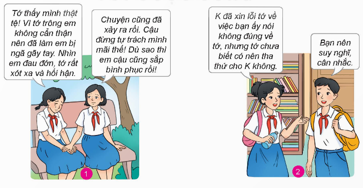 MỞ ĐẦUEm hiểu như thế nào về lời chia sẻ sau đây của nhạc sĩ Trịnh Công Sơn? “Giận hờn, trách móc mà làm gì bởi vì cuộc đời sẽ xoá hết những vết bầm trong tâm hồn chúng ta nếu lòng ta biết độ lượng. Ta biết tha thứ những điều nhỏ thì cuộc đời sẽ tha thứ cho ta những điều lớn hơn”Đáp án:Có thể nói rằng, với Trịnh Công Sơn, ông đề cao lòng vị tha, thay vì “giận hờn, trách móc” thì chúng ta nên mở rộng lòng mình, biết thứ tha cho những gì đã xảy ra với một tấm lòng thanh thản, bao dung. Cũng vì lẽ đó, sự bao dung và lòng thanh thản chính là thứ “bất biến” giúp cho con người đối mặt và vượt qua “vạn biến” của cuộc đời.  1. KHÁI NIỆM, BIỂU HIỆN VÀ GIÁ TRỊ CỦA KHOAN DUNGEm hãy đọc các thông tin sau và trả lời câu hỏi: a. Em hãy nêu những việc làm của Bình Định vương Lê Lợi đối với quân Minh. Những việc làm đó thể hiện truyền thống nào của dân tộc Việt Nam? Nêu ý nghĩa của những việc làm đó. b. Em hãy tìm những chi tiết thể hiện lòng khoan dung của Bác Hồ trong thông tin 2 và nêu ý nghĩa của lòng khoan dung đóc. Theo em, thế nào là lòng khoan dung? Hãy nêu những biểu hiện và ý nghĩa của lòng khoan dung trong cuộc sống Đáp án:a. Bình Định vương Lê Lợi đã tha mạng sống cho quân Minh nhằm dập tắt mối chiến tranh cho đời sau, giữ lại tiếng thơm muôn đờib. Những chi tiết thể hiện lòng khoan dung của Bác Hồ: “trong mấy triệu người cũng có người thế nào thế khác…đại đội”, “lấy tinh thần thân ái mà cảm hoá họ”, “tôi mong một ngày gần đây….hai dân tộc”, “yên lòng và sống dưới sự che chở của chúng tôi”. Qua những dòng bộc bạch như vậy, có thể thấy được rằng lòng khoan dung của Bác Hồ đã làm dịu đi mối quan hệ giữa hai dân tộc, làm cho mối quan hệ giữa người với người trở nên tốt đẹp hơnc. Lòng khoan dung là sự rộng lòng tha thứ cho chính mình và người khác khi họ đã biết hối hận và sửa chữa lỗi lầm, tôn trọng sự khác biệt của người khác, không cố chấp, hẹp hòi 2. THỰC HIỆN NHỮNG VIỆC LÀM THỂ HIỆN SỰ KHOAN DUNG TRONG CUỘC SỐNGEm hãy quan sát các hình ảnh, kết hợp đọc những trường hợp sau để trả lời câu hỏi:  a. Dựa và biểu hiện của lòng khoan dung, em có nhận xét gì về lời nói, việc làm của các chủ thể trong những hình ảnh, trường hợp trên? b. Em có lời khuyên gì đối với những chủ thể thiếu khoan dung trong những hình ảnh và trường hợp trên?c. Theo em, để có lòng khoan dung, chúng ta cần làm gì? Đáp án:a. Bức tranh 1: Bạn nữ đã nhận thức được lỗi lầm của mình và cảm thấy rất hối lỗi, người bạn đồng hành cũng xoa dịu tâm trạng xót xa, ân hận của bạn Bức tranh 2: Bạn nam không chấp nhận tha thứ và đưa lời khuyên cho bạn nữ, bạn nam thiếu lòng khoan dungBức tranh 3: Mọi người chưa thể hiện lòng khoan dung khi không chấp nhận tha thứ cho lỗi lầm của anh H, T thể hiện lòng khoan dung, độ lượng của bản thân rất rõ ràng để giúp anh H sớm hoà nhập cộng đồngb. Họ là những người cố chấp, hẹp hòi, định kiến mặc cho những chủ thể đó đã biểu hiện sự hối hận, tiếc nuối về hành vi gây ra của bản thânc. Mỗi chúng ta cần sống rộng lượng, tôn trọng, chấp nhận cá tính, sự khác biệt của người khác, phê phán sự hẹp hòi, thiếu khoan dung LUYỆN TẬP:Câu 1: Em hãy tìm những câu ca dao, tục ngữ, thành ngữ, danh ngôn về lòng khoan dung, từ đó xác định biểu hiện, ý nghĩa và rút ra bài học về lòng khoan dung?Đáp án:Thương nhau chín bỏ làm mười => Khi đã thương nhau thì sẵn sàng bỏ qua, thay vì giận hờn trách móc, chúng ta có thể vun vén mà tha thứ cho nhauMột sự nhịn là chín sự lành => khuyên chúng ta nên biết nhường nhịn, nhún nhường một chút để đạt được kết quả tốt đẹp lâu dài về sau.Trẻ nhà người như trẻ nhà ta => hãy yêu thương, khoan dung với những đứa trẻ như những đứa con ruột thịt của mình.Tha thứ người tức là tự tha thứ mình => Thể hiện sự quý trọng đối với những người có đức tính khoan dung, độ lượng, tha thứ, vị tha. Chỉ cần người có tấm lòng khoan dung, vị tha, độ lượng sẽ có cuộc sống bình yên và nhàn nhã hơn. Câu 2: Em đồng tình/không đồng tình với ý kiến nào dưới đây về lòng khoan dung? Vì sao? a. Khoan dung là bỏ qua mọi lỗi lầm của người khácb. Không biết tha thứ cho bản thân mình là không khoan dungc. Khoan dung là phải quyết liệt phê phán tất cả những người mắc sai lầmd. Khoan dung là chấp nhận mọi sở thích, thói quen của người khácĐáp án:a. Không đồng tình. Chỉ tha thứ, bỏ qua khi người khác nhận thức được lỗi của mình và chấp nhận sửa saib. Đồng tình. Lòng khoan dung biểu hiện ở việc tha thứ cho chính mìnhc. Không đồng tình. Cần giữ thái độ lắng nghe, tôn trọng, không nên giữ thái độ định kiến làm nặng nề mối quan hệ d. Không đồng tình. Nên giữ thái độ tôn trọng sự khác biệt chứ không phải thoả hiệp, chấp nhận, cần biết phân biệt tính đúng đắn Câu 3: Từ câu danh ngôn dưới đây, em hãy viết một đoạn văn về tác hại của sự thiếu khoan dung trong cuộc sống: “Không khoan dung cũng là một hình thức bạo lực và là trở ngại cho sự phát triển của một tinh thần dân chủ thật sự” Đáp án:Sinh thời, Đức Phật từng nói:  Tài sản quý giá nhất của đời người chính là lòng khoan dung. Tha thứ cho người khác thể hiện tâm hồn của một người có tu dưỡng, giống như biển lớn đón nhận trăm sông nghìn suối. Tha thứ không thể thay đổi quá khứ mà là thay đổi tương lai
