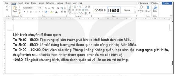 KHỞI ĐỘNGHoạt động: Hai điều tích cực và một điều mong muốn thay đổi Những góp ý hữu ích có thể giúp chúng ta thực hiện công việc tốt hơn.Hình 28 là nội dung hướng dẫn cách làm kem được trình bày bằng phần mềm soạn thảo văn bản. Em hãy góp ý về hình thức của văn bản này bằng cách chỉ ra hai điều tích cực và một điều em mong muốn thay đổi.Giải chi tiết:Hai điều tích cực:Tên loại kem trình bày nổi bật, rõ ràng Không bị sai chính tả Điều em mong muốn thay đổi: Làm nổi bật các tiêu đề: Nguyên liệu, dụng cụ, hướng dẫn 1. ĐỊNH DẠNG KÍ TỰ VÀ BỐ TRÍ HÌNH ẢNH TRONG VĂN BẢNCâu hỏi: Để định dạng cho tiêu đề Kem cầu vồng hoa quả trong Hình 28, em sẽ chọn các lệnh nào trong các lệnh ở Hình 31? Giải chi tiết:Em sẽ chọn lệnh: Phông chữ, Cỡ chữ, Kiểu chữ (đậm), Màu chữ (Xanh nước biển)  LUYỆN TẬP