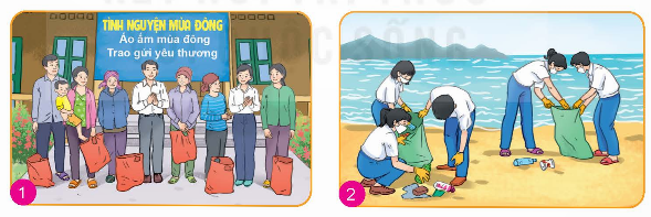 MỞ ĐẦUEm hãy quan sát các hình ảnh dưới đây và cho viết tên, ý nghĩa của những hoạt động cộng đồng được thể hiện trong các hình ảnh đóĐáp án: Hình ảnh 1: Tổ chức ngày hội “Áo ấm mùa đông – Trao đổi yêu thương” => tinh thần thiện nguyện, cho đi và sẻ chiaHình ảnh 2: Học sinh dọn rác ở bờ biển => thanh niên trẻ tình nguyện bảo vệ môi trường, làm sạch môi trường sống 1. HOẠT ĐỘNG CỘNG ĐỒNG VÀ SỰ CẦN THIẾT PHẢI THAM GIA HOẠT ĐỘNG CỘNG ĐỒNGEm hãy đọc thông tin sau và trả lời câu hỏi: a. Em hãy kể tên những hoạt động cộng đồng trong thông tin trênb. Em hãy nêu mục đích, đối tượng tham gia và ý nghĩa của những hoạt động đóc. Theo em, thế nào là hoạt động cộng đồng? Em hãy nêu ý nghĩa của hoạt động cộng đồngĐáp án: a. Thanh niên tình nguyện, bảo vệ môi trường, đảm bảo an toàn giao thông, đảm bảo an sinh xã hội, chung tay xây dựng nông thôn mớib. Cổ vũ, khơi dậy tinh thần tương thân tương ái, tính xung kích, tình nguyện của thanh niên Việt Nam, tạo ra môi trường cống hiến, trưởng thành và phát huy trách nhiệm của tuổi trẻ với cộng đồng, rèn luyện ý chí, nghị lực cho thanh niênc. Hoạt động cộng đồng là những hoạt động được tổ chức bởi các cá nhân, tập thể nhằm mang lại lợi ích chung cho cộng đồng. Hoạt động cộng đồng có ý nghĩa rất lớn với cá nhân, cộng đồng, học sinh; góp phần xây dựng kỹ năng, tinh thần trách nhiệm đóng góp công sức và trí tuệ của mình vào công việc chung 2. THAM GIA CÁC HOẠT ĐỘNG CỘNG ĐỒNGEm hãy quan sát các hình ảnh, kết hợp đọc những trường hợp sau để trả lời câu hỏi: 1. Tuy còn nhỏ tuổi nhưng B đã là thành viên của Câu lạc bộ hát quan họ của xã. Vào cuối tuần, B thường tích cực tham gia cùng các thành viên trong câu lạc bộ tập luyện và biểu diễn phục vụ bà con mỗi khi có dịp lễ hội. Không những thế, B còn động viên nhiều bạn trong xóm cùng tham gia.2. Nhân ngày Thương binh - Liệt sĩ 27/7, nhà trường tổ chức hoạt động chăm sóc, thăm viếng nghĩa trang liệt sĩ của xã. Hai bạn C và H được phân công nhiệm vụ làm vệ sinh khu vực đài tưởng niệm nhưng cả hai chỉ mải nói chuyện, không hoàn thành công việc được giao.a. Hoạt động nào trong các hình ảnh trên đã được trường, lớp, địa phương em tổ chức?b. Em có nhận xét gì về tinh thần, thái độ của các nhân vật khi tham gia hoạt động cộng đồng trong các trường hợp trên? Hãy đưa ra lời khuyên cho những bạn chưa tích cực, tự giác khi tham gia hoạt động cộng đồngc. Em đã tham gia những hoạt động cộng đồng nào? Hãy chia sẻ những việc em đã làm khi tham gia các hoạt động đó và nêu những điều em thấy hài lòng, chưa hài lòng khi tham giaĐáp án: a. Hoạt động: 1, 2, 3b. Các thành viên trong lớp đều tích cực tham gia vào các hoạt động do nhà trường, địa phương tổ chức. Đối với những bạn chưa tích cực, cần phải có nhận thức về cộng đồng, trách nhiệm của bản thân nhiều hơn nữac. Em đã tham gia hoạt động tặng sách, quyên góp quần áo cho các trẻ em ở vùng núi, hiến máu tình nguyện. Khi tham gia các hoạt động trên, em cảm thấy rất hạnh phúc khi bản thân có thể đóng góp một chút sức lực của bản thân cho cộng đồng LUYỆN TẬPCâu 1: Em đồng tình/không đồng tình với ý kiến nào dưới đây? Vì sao? a. Khi có nhiều cá nhân tham gia vào một hoạt động chung thì đó là hoạt động cộng đồngb. Tích cực tham gia hoạt động giúp mỗi cá nhân hoàn thiện bản thân và lan toả các giá trị tốt đẹpc. Chỉ những cá nhân có điều kiện kinh tế mới tham gia được hoạt động cộng đồngd. Học sinh không chỉ tích cực tham gia hoạt động mà còn cần động viên người thân, bạn bè cùng tham gia. Đáp án: a. Không đồng tình. Hoạt động cộng đồng là những hoạt động có đóng góp cho cộng đồng chứ không chỉ đơn thuần là nhiều người tham gia vào hoạt động chung nào đó b. Đồng ý. Mỗi hoạt động đều có ý nghĩa riêng nhưng điểm chung đó là giúp cho chúng ta phát triển kỹ năng, nâng cao giá trị của bản thân, lan toả tích cực những giá trị tích cực, giúp xây dựng cộng đồng văn minhc. Không đồng tình. Bởi bất kỳ ai cũng có thể tham gia các hoạt động cộng đồng, đóng góp sức mình vào công cuộc phát triển cộng đồng văn minh chỉ bằng những điều đơn giản nhất như quyên góp quần áo, sách vở, các đồ dùng đã qua sử dụng, dọn dẹp khu phố, đường xá, bảo vệ môi trường khu dân cư…d. Đồng ý. Học sinh cần nhận thức được mặt tích cực của việc tham gia các hoạt động cộng đồng, không chỉ bản thân mình tham gia mà còn phải tuyên truyền, kêu gọi người thân, bạn bè cùng có trách nhiệm tham gia vào các hoạt động cồng đồng Câu 2: Em hãy nêu ý nghĩa của các hoạt động cộng đồng trong những trường hợp dưới đây: a. Anh S và các đồng nghiệp trong văn phòng luật sư đã tích cực tham gia các hoạt động trợ giúp pháp lý cho những người nghèo, người yếu thế ở địa phươngb. Anh H cùng đoàn y, bác sĩ của Trung tâm Y tế huyện tổ chức chương trình khám chữa bệnh nhân đạo, cấp thuốc miễn phí cho bà con dân tộc thiểu số, người dân tại các địa bàn vùng sâu, vùng xa, vùng biên giới đặc biệt khó khănc. Vào thời gian nghỉ hè, chị B thường cùng các bạn trong Đoàn Thanh niên tham gia Đội tuyên truyền phòng, chống tệ nạn xã hội ở địa phươngd. Câu lạc bộ Bảo vệ hành tinh xanh thực hiện dự án thu gom pin đã qua sử dụng để mang tới nơi xử lý an toànĐáp án: a. Tư vấn, hỗ trợ pháp luật miễn phí cho những người nghèo, người yếu thế ở địa phương, giúp đỡ những người có hoàn cảnh khó khănb. Tham khám, chữa bệnh, cấp thuốc miễn phí cho những người con dân tộc thiểu số, người dân khó khăn => ai cũng có cơ hội được chữa bệnh, khám bệnh c. Tuyên truyền tác hại của tệ nạn xã hội => nâng cao nhận thức của người dând. Thu gom pin đã qua sử dụng để xử lý an toàn => đảm bảo vệ sinh môi trường Câu 3: Em hãy đọc trường hợp sau và trả lời câu hỏi: Chủ nhật, T cùng bố mẹ tham gia nhóm từ thiện do Hội Chữ thập đỏ xã tổ chức, nấu những nồi cháo để tặng những bệnh nhân nghèo đang điều trị tại các bệnh viện đóng trên địa bàn. Mẹ nhắc em gái T (đang học lớp 7) cùng tham gia nhưng em từ chối vì muốn được nghỉ ngơi, vui chơi sau một tuần học tậpEm có nhận xét gì về thái độ của em gái T? Hãy đưa ra lời khuyên cho em gái TĐáp án: Em gái T có thái độ hời hợt, chưa tích cực tham gia các hoạt động cộng đồng. Lời khuyên dành cho em gái T: Sống vì cộng đồng, làm việc tốt cũng giúp chúng ta học hỏi, tiếp thu thêm nhiều tri thức mới, nó vừa giúp chúng ta kết nối với các thành viên trong gia đình, vừa giúp xây dựng lòng nhân ái, lan toả giá trị tích cực trong cộng đồng Câu 4: Em hãy cùng nhóm bạn xây dựng kế hoạch thực hiện một hoạt động cộng đồng theo gợi ý dưới đâyKẾ HOẠCHTên hoạt động: …1. Mục đích của hoạt động: 2. Những việc cần làm: Nhiệm vụ 1: …Nhiệm vụ 2: …3. Thời gian, địa điểm: 4. Cách thức thực hiện: 5. Người phối hợp thực hiện: Gợi ý: KẾ HOẠCH: DẠY HỌC MIỄN PHÍ CHO TRẺ EM VÙNG NÚITên hoạt động: Mang con chữ đến bản làng1. Mục đích của hoạt động: bồi dưỡng lòng đoàn kết, sự sẻ chia, giúp các em học sinh miền núi không có cơ hội đến trường được tiếp thu tri thức, biết đọc và viết chữ2. Những việc cần làm: Nhiệm vụ 1: Chuẩn bị các điều kiện cần thiết để tổ chức hoạt động (phấn, bút, giấy, xe di chuyển, quà tặng...)Nhiệm vụ 2: Làm việc cùng với cán bộ thôn, bản để sắp xếp lớp, động viên, tuyên truyền các em đến lớp học3. Thời gian, địa điểm: 3 buổi/tuần trong 2 tháng hè (tháng 6, tháng 7), tại nhà văn hoá thôn/bản4. Cách thức thực hiện: tuyển chọn những người có chuyên môn đi kèm, giáo viên phụ trách từng lớp có học sinh tham gia, học sinh có thành tích cao trong học tập, Đoàn viên hăng hái5. Người phối hợp thực hiện: phối hợp với ban lãnh đạo địa phương, Đoàn thanh niên, cấp giấy chứng nhận cho những cá nhân tham gia VẬN DỤNG