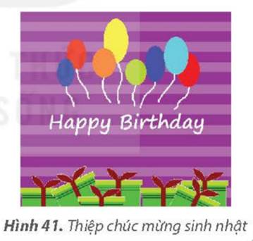 KHỞI ĐỘNGHoạt động 1: Tạo thiệp chúc mừng bằng phần mềm gì?Hình 41 là một tấm thiệp chúc mừng sinh nhật. Theo em, có thể sử dụng những loại phần mềm nào sau đây để tạo ra tầm thiệp đó?A. Phần mềm soạn thảo văn bản.B. Phần mềm trình chiếu.C. Phần mềm đồ hoạ.D. Phần mềm luyện tập chuột.Giải chi tiết:Đáp án C 2. CÁC CÔNG CỤ CỦA PHẦN MỀM ĐỒ HOẠHoạt động: Em cần những công cụ gì để tạo tấm thiệp? Câu 1: Em hãy quan sát tấm thiệp ở Hình 41 và chọn phương án đúng để trả lời câu hỏi.Tấm thiệp gồm những thông tin dạng nào?A. Dạng chữ và dạng hình ảnh.B. Dạng chữ và dạng âm thanh.C. Dạng hình ảnh và dạng âm thanh.D. Dạng chữ, dạng hình ảnh và dạng âm thanh.Giải chi tiết:Đáp án A Câu 2: Để giúp em tạo tấm thiệp thì phần mềm đồ hoạ cần có những công cụ gì?Giải chi tiết:Em cần có các công cụ như hình dưới đây: Câu hỏi: 1. Phần mềm đồ hoạ cho phép em làm gì?A. Xem ảnh và xem video.B. Soạn thảo văn bản và tạo bài trình chiếu.C. Vẽ hình, tô màu và chỉnh sửa hình.D. Chơi trò chơi.2. Em đã từng biết hoặc sử dụng phần mềm đồ hoạ nào?Giải chi tiết:Đáp án CEm đã từng biết và sử dụng phần mềm: Microsoft Paint, Canva. LUYỆN TẬP