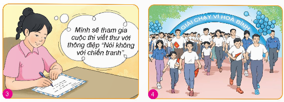 MỞ ĐẦU Em hãy đọc đoạn trích lời bài hát “Chúng em cần hoà bình” (sáng tác: Hoàng Long – Hoàng Lân) và chia sẻ suy nghĩ của em về cuộc sống hoà bình “Để loài người được chung sống trong hoà bình…Không còn tiếng súng tiếng bom trên hành tinh…”Giải chi tiết:Thông qua bài hát trên, có thể nhận thấy được rằng tác giả Hoàng Long đã gửi gắm rất nhiều tâm tư, tình cảm của bản thân thông qua những câu hát bằng những ngôn từ trong sáng, gần gũi như “yêu thương”, “vui ca học hành”, “hoà bình”, thể hiện khát vọng hoà bình bền vững “không còn tiếng súng tiếng bom”. Đồng thời, người nghe cũng có thể nhận thức được rằng chỉ khi có được hòa bình, con người mới có thể sống trong điều kiện tốt nhất, không phải chịu nỗi đau mất mát, chia li như trong chiến tranh và thoải mái theo đuổi đam mê của riêng mình. 1. HOÀ BÌNH VÀ CÁC BIỂU HIỆN CỦA HOÀ BÌNHEm hãy đọc thông tin, kết quả quan sát các hình ảnh sau để trả lời câu hỏi: “Trong cuộc chiến tranh…người dân Việt Nam” a. Từ thông tin và các hình ảnh trên, em hãy cho biết cuộc chiến tranh xâm lược của đế quốc Mỹ đã gây ra hậu quả gì với Thủ đô Hà Nội? Cuộc sống của người dân và sự phát triển của Hà Nội trong chiến tranh và trong hoà bình có sự khác nhau như thế nào? b. Theo em, hoà bình là gì? Hãy nêu các biểu hiện của hoà bìnhGiải chi tiết:a. Tàn phá thủ đô Hà Nội, phá huỷ nhiều cơ sở kinh tế, công trình lợi ích công cộng của Hà Nội, bến cảng duy nhất của Hà Nội không thể hoạt động được, huỷ diệt hầu như là toàn bộ phố Khâm Thiên khiến nhiều cơ sở sản xuất cùng hàng nghìn nhà dân bị sập đổ, đường phố bỗng chốc trở thành bãi gạch ngói ngổn ngang và bụi khói mờ mịt, khiến nhiều người chết và bị thương. Sống trong chiến tranh, người dân phải chịu cảnh đói nghèo, đời sống thiếu thốn đủ điều. Tuy nhiên khi đất nước đã hoà bình, cuộc sống đã ổn định hơn, con người có điều kiện tập trung phát triển kinh tế, chăm lo đời sống, nâng cao cuộc sống tinh thầnb. Hoà bình là tình trạng không có chiến tranh hay xung đột vũ trang, con người được sống trong một môi trường xã hội an toàn, hạnh phúc. Biểu hiện của hoà bình có thể kể đến như con người được học tập, lao động, phát triển, chung sống hoà thuận cùng nhau, được tham gia, hợp tác cùng phát triển 2. BẢO VỆ HOÀ BÌNH VÀ CÁC BIỆN PHÁP BẢO VỆ HOÀ BÌNH Em hãy đọc các thông tin sau và trả lời câu hỏi: “Trong lịch sử nhân loại…lo âu và sợ hãi” “Mọi dân tộc…bảo vệ Tổ quốc” a. Từ các thông tin và hình ảnh trên, em hãy giải thích vì sau cần phải bảo vệ hoà bình và cho biết các biện pháp góp phần thúc đẩy và bảo vệ hoà bình b. Từ thực tiễn cuộc sống, em hãy lấy ví dụ về xung đột sắc tộc, chiến tranh phi nghĩa trên thế giới và bày tỏ quan điểm của mình về những sự kiện dóc. Theo em, bảo vệ hoà bình là gì? Hãy kể thêm những biện pháp thúc đẩy và bảo vệ hoà bình mà em biếtGiải chi tiết:a. Cần phải bảo vệ hoà bình vì chỉ khi được sống trong hoà bình thì con người mới được phát triển một cách toàn diện nhất, không có chết chóc chia ly. Để bảo vệ được nền hoà bình đó, mỗi con người cần xác định rõ mục tiêu, nhiệm vụ quan trọng hàng đầu của dân tộc là giữ gìn hoà bình, bảo vệ tổ quốc, có thái độ kiên quyết chống lại các giọng điệu sai trái, thù địch, chia rẽ mối quan hệ của 3 miền Bắc, Trung, Nam.b. Trong những năm qua, ở nhiều quốc gia, khu vực trên thế giới đã xảy ra những cuộc xung đột liên quan đến dân tộc, tôn giáo hoặc xen lẫn cả dân tộc và tôn giáo, như: xung đột giữa những cộng đồng Hồi giáo theo dòng Sunni và Shiite hay các dòng khác nhau ở trong một quốc gia như: Syria, Iraq; giữa một số quốc gia Ả-rập, Hồi giáo với nhau và với Israel (Do Thái giáo); giữa Hồi giáo và Công giáo ở Philippines, Indonesia; giữa Hồi giáo và Phật giáo ở miền Nam Thái Lan, Myanmar,... Dù là cuộc xung đột tôn giáo, sắc tộc đều là mối quan tâm, lo lắng của mọi người. Tất cả các cuộc xung đột đều để lại những hậu quả rất nặng nề, thậm chí biến thành những cuộc chiến tranh kinh hoàng kéo dài nhiều năm. Biết bao dân thường vô tội ở nhiều nơi luôn phải sống trong tình trạng căng thẳng, lo âu, sợ hãi. Thực tế chứng minh dân tộc, tôn giáo thường luôn chứa đựng sự nhạy cảm, phức tạp và đã có nhiều cuộc xung đột xảy ra ở nhiều nơi. Do vậy, giải quyết xung đột sắc tộc, tôn giáo là một vấn đề toàn cầu, cần phải có sự chung tay góp sức của cả nhân loại, của tất cả các quốc gia và tổ chức quốc tế trên thế giới. c. Bảo vệ hoà bình là giữ gìn cuộc sống bình yên, dùng thương lượng, đàm phán giải quyết mọi mâu thuẫn, xung đột giữa các dân tộc, tôn giáo và quốc gia, không để xảy ra chiến tranh hay xung đột vũ trangMột số biện pháp bảo vệ hoà bình có thể kể đến như: xác định tư tưởng bảo vệ hoà bình không đồng nghĩa với tư tưởng “hoà bình chủ nghĩa”, giải quyết các bất đồng bằng biện pháp hoà bình, luận giải bài toán “ chiến thắng mà không cần chiến tranh” ở tầm cao chiến lược, chống tham ô, tham nhũng, thực hiện nghiêm nguyên tắc tập trung dân chủ, phát triển kinh tế được lấy làm nhiệm vụ trung tâm, củng cố, tăng cường phát huy sức mạnh của khối đại đoàn kết dân tộc, “lấy dân làm gốc” LUYỆN TẬPCâu 1: Em đồng tình/không đồng tình với ý kiến nào sau đây? Vì sao? a. Hoà bình là khát vọng của những nước đang có chiến tranh b. Hoà bình, hợp tác, liên kết và phát triển vẫn là xu thế tất yếu của thời đạic. Mỗi quốc gia có ý thức xây dựng mối quan hệ tôn trọng, bình đẳng, thân thiện sẽ góp phần bảo vệ hoà bình d. Bảo vệ hoà bình là trách nhiệm của những nước có tiềm năng quân sựGiải chi tiết:a. Không đồng ý. Không chỉ các nước đang chiến tranh mà bất kì đất nước nào cũng có mong muốn được giữ vững nền độc lập, hoà bìnhb. Đồng ý. Đây là quan điểm chỉ đạo của Đảng và nhà nước dựa trên xu hướng phát triển của thời đại, hoàn toàn là mục tiêu tất yếuc. Đồng ý. Bảo vệ hoà bình chính là việc xây dựng mối quan hệ bình đẳng, hữu nghị hợp tác giữa các quốc gia, dân tộcd. Không đồng ý. Bất kì quốc gia nào cũng cần nhận thức được trách nhiệm của việc bảo vệ hoà bình, độc lập chủ quyền Câu 2: Em hãy quan sát các hình ảnh sau và trả lời câu hỏi: Em có nhận xét về hành động góp phần bảo vệ hoà bình của các bạn trong những hình ảnh trên? Hãy kể về một số việc em đã làm để góp phần bảo vệ hoà bình. Cảm xúc của em khi đó như thế nào? Giải chi tiết:Các bạn đã nhận thức được trách nhiệm của bản thân đối với việc bảo vệ hoà bình, “sức nhỏ làm việc nhỏ” nhưng khi “tích tiểu thành đại” nó đã trở thành việc làm lớn lan tỏa tinh thần đến tất cả mọi người, nêu cao tình yêu nước, khát vọng hoà bìnhĐể góp phần bảo vệ hoà bình, là một người học sinh đang còn ngồi trên ghế nhà trường, em đã chăm chỉ học tập, lĩnh hội và tiếp thu những quan điểm chỉ đạo, tư tưởng Hồ Chí Minh đối với nền hoà bình của nước nhà, tham gia viết thư UPU về hoà bình – hạnh phúc, vẽ tranh tuyên truyền… Câu 3: Em hãy kể tên một địa điểm trên thế giới đã từng xảy ra chiến tranh, khủng bố hoặc xung đột vũ trang gần đây và cho biết nguyên nhân, hậu quả của cuộc chiến tranh, khủng bố hoặc xung đột vũ trang đó Giải chi tiết:Tình trạng bất ổn dân sự của Myanmar bắt đầu vào tháng 2/2020 khi quân đội lật đổ chính phủ được bầu cử dân chủ và bắt giữ nhà lãnh đạo đất nước Aung San Suu Kyi. Dân chúng đã phản đối dữ dội nhưng vô ích. Tại nước này, hơn 860 người đã thiệt mạng và khoảng 5.000 người bị giam giữ. Nguyên nhân của xung đột là: căng thẳng khu vực; sự phá vỡ pháp quyền; tình trạng vô chính phủ; thu lợi bất chính về kinh tế; sự khan hiếm tài nguyên trầm trọng hơn do biến đổi khí hậu. Câu 4: Em hãy sưu tầm một số câu nói mang tính chất tuyên ngôn về hoà bình và bảo vệ hòa bình của một số nguyên thuỷ quốc gia và cho biết ý nghĩa của các câu nói đó Giải chi tiết: Nước Việt Nam là một, dân tộc Việt Nam là một. Sông có thể cạn, núi có thể mòn song chân lý ấy không bao giờ thay đổi