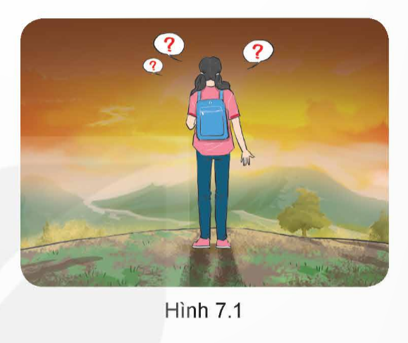 MỞ ĐẦUTrong một lần đi dã ngoại cùng bạn bè, do mải mê ngắm cảnh, Hà đã lạc các bạn trong đoàn từ lâu mà không biết, lúc này trời cũng sắp tối.Theo em, Hà nên làm gì trong trường hợp này?Giải chi tiết:Theo em, trong trường hợp này, Hà cần bình tĩnh, xác định hướng mặt trời lặn để tìm ra được hướng của đoàn đi dã ngoại.  I. TÌM PHƯƠNG HƯỚNGCâu hỏi: Quan sát hình 7.6, 7.7 và thực hành xác định phương hướng dựa vào Mặt Trời. Giải chi tiết:Hình 7.6. Dựa vào Mặt Trời và đồng hồ đeo tayDùng một que nhỏ (cỡ cây tăm) cắm vuông góc với mặt đất, que sẽ cho một cái bóng. Đặt đồng hồ sao cho bóng của que trùng lên kim chỉ giờ. Đường phân giác của góc hợp bởi kim chỉ giờ và số 12 sẽ cho hướng nam (N), như vậy hướng đối diện là hướng bắc (B).Hình 7.7. Dựa vào Mặt Trời và gậyCắm một cây gậy thẳng, vuông góc xuống mặt đất, đỉnh bóng ban đầu của gậy đánh dấu là T. Đợi khoảng 15 phút sau, bóng gậy sẽ khác đi. Đỉnh bóng của gậy lúc này sẽ đặt là Đ. Nối T với Đ được đoạn thẳng TĐ. Bên T là hướng tây, bên Đ là hướng đông. Câu hỏi: Dựa vào hình 7.9, em hãy sử dụng những viên sỏi để xếp hình (hoặc vẽ ra giấy) chòm sao Đại Hùng tinh và Tiểu Hùng tinh.Giải chi tiết:- Đại Hùng tinh giống như một cái muôi to có cán, gồm 7 ngôi sao sáng (hai ngôi dưới cùng gọi là sao A và sao C). Kẻ một đường thẳng tưởng tượng qua 2 ngôi sao A và C, khoảng cách gấp 5 lần AC sang phải là sao Bắc Cực.- Tiểu Hùng tinh gồm có 7 ngôi sao, trong đó sao Bắc Cực ở phía dưới cùng (đây là ngôi sao to và rõ nhất trong Tiểu Hùng tinh).  Câu hỏi: Em hãy nêu một số cách xác định phương hướng dựa vào đặc điểm thực vật và tập tính của một số động vật.Giải chi tiết:- Dựa vào đặc điểm thực vật + Dựa vào mật độ rêu mọc: Ở các tảng đá độc lập và các công trình xây dựng lâu năm, rêu thường mọc ở hướng bắc nhiều hơn các hướng khác.+ Dựa vào sự phát triển của cây độc lập: Ở cây độc lập, tán lá ở hướng nam thường xanh tốt và phát triển nhanh hơn các hướng khác. Vỏ cây ở hướng bắc thường xù xì và nhiều rêu hơn các hướng khác. Ở những gốc cây bị cưa, vòng tròn lõi cây (vòng tuổi của cây) ở hướng nam rộng hơn hướng bắc.+ Măng tre, mầm chuối thường mọc ở hướng đông nhiều và to hơn các hướng khác. Hoa hướng dương thường quay về hướng đông.- Dựa vào tập tính của một số động vậtMột số loài chim thường bay cao và thành từng đàn về hướng nam vào mùa lạnh, về hướng bắc vào mùa nóng. Một số loài chim, kiến thường xây tổ có cửa quay về hướng nam, phần thành dày của tổ quay về hướng bắc.- Dựa vào sông lớn ở Việt NamCác sông lớn ở khu vực miền Bắc thường bắt nguồn từ hướng tây bắc, chảy về hướng đông nam ra biển. Ở miền Trung, các sông lớn thường bắt nguồn từ hướng tây, chảy về hướng đông ra biển, còn ở khu vực miền nam, các sông lớn thường bắt nguồn từ hướng tây bắc chảy về hướng đông nam ra biển. II. GIỮ PHƯƠNG HƯỚNGCâu hỏi: Làm sao để giữ phương hướng trong quá trình di chuyển? Em cần làm gì khi bị lạc hướng?Giải chi tiết:* Cách giữ phương hướng- Trước khi di chuyển+ Trước khi di chuyển cần phải nắm chắc điểm định đến, cự li, đường và hướng đi từng chặng (nếu phải đi nhiều chặng); đặc điểm, vật chuẩn trên đường đi.+ Chuẩn bị đầy đủ, tỉ mỉ mọi thứ cần phương hướng được thuận lợi. thiết (địa bàn, bản đồ,...) để xác định và giữ- Quá trình di chuyển+ Thường xuyên xác định và nắm chắc phương hướng, địa hình, vật chuẩn, những nơi phát ra ánh sáng, tiếng động để xác định đường, hướng di chuyển chính xác.+ Dựa vào các vật chuẩn dễ nhìn thấy (đỉnh núi, cây độc lập,...) và hướng chuẩn để đi đúng hướng; ghi nhớ hoặc đánh dấu những vị trí, hướng đã đi qua, nhất là ở những nơi dễ bị lạc.+ Nếu có nhiều người cùng đi, cần phải bám sát người đi trước hoặc theo dõi đường đi, dấu vết, vật đánh dấu chỉ đường của người đi trước để đi theo.+ Nếu ở trong rừng, hãy xác định một đường thẳng tưởng tượng xuyên qua một số vật chuẩn dễ nhận thấy (gốc cây, tảng đá,...) để đi tới từng điểm chuẩn. Trường hợp sương mù, ban đêm không nhìn thấy vật chuẩn cần dùng địa bàn (nếu có) chiếu hướng đi từng chặng nhỏ; cúi thấp người để dễ quan sát các vật chuẩn.+ Khi gặp vật cản (ao, hồ, đầm lầy, khu công nghiệp,...) cần căn cứ vào tình hình để vòng vượt hoặc rẽ góc vuông, rẽ theo hình tam giác cân kết hợp tính cự li (đếm bước chân,...) để vượt qua vật cản. * Cách xử lí khi bị lạc hướng- Bình tĩnh và xác định lại chính xác vị trí bắt đầu lạc hướng, nhớ lại đặc điểm địa hình, địa vật nơi đã đi qua.- Có thể quay lại vị trí bắt đầu bị lạc rồi xác định lại hướng đi hoặc xác định hướng đi tại điểm bị lạc để đi tắt đến đường cũ hay đi thẳng đến nơi cần đến.- Nếu lạc ở trong rừng, cần xác định phương hướng bằng Mặt Trời, hướng gió, sự phát triển của cây độc lập,... và có thể đi theo đường mòn, dòng suối,... để ra khỏi khu vực bị lạc. Ban đêm có thể dựa vào Mặt Trăng và sao hoặc nơi phát ra ánh sáng, tiếng động để xác định phương hướng. LUYỆN TẬPCâu 1. Có những cách xác định phương hướng nào dựa vào Mặt Trời? Em hãy hướng dẫn mọi người thực hiện một trong những cách xác định phương hướng dựa vào Mặt Trời đó.Giải chi tiết:- Dựa vào Mặt Trời và đồng hồ đeo tayDùng một que nhỏ (cỡ cây tăm) cắm vuông góc với mặt đất, que sẽ cho một cái bóng. Đặt đồng hồ sao cho bóng của que trùng lên kim chỉ giờ. Đường phân giác của góc hợp bởi kim chỉ giờ và số 12 sẽ cho hướng nam (N), như vậy hướng đối diện là hướng bắc (B).- Dựa vào Mặt Trời và gậyCắm một cây gậy thẳng, vuông góc xuống mặt đất, đỉnh bóng ban đầu của gậy đánh dấu là T. Đợi khoảng 15 phút sau, bóng gậy sẽ khác đi. Đỉnh bóng của gậy lúc này sẽ đặt là Đ. Nối T với Đ được đoạn thẳng TĐ. Bên T là hướng tây, bên Đ là hướng đông. Câu 2. Buổi tối (khi có sao), em hãy quan sát lên bầu trời và xác định sao Bắc Cực.Giải chi tiết:- Sao Bắc Cực nằm ở gần chính hướng bắc, có vị trí tương đối ổn định, sáng và rõ. Lấy sao Bắc Cực làm chuẩn, kéo một đường thẳng xuống đường chân trời là hướng bắc.- Muốn tìm sao Bắc Cực, trước tiên cần phải tìm chòm sao Đại Hùng tinh (gấu lớn) và chòm sao Tiểu Hùng tinh (gấu nhỏ).Câu 3. Em hãy thực hành xác định phương hướng dựa vào các yếu tố tự nhiên (đặc điểm thực vật, tập tính của một số động vật,...) có ở xung quanh mình.Giải chi tiết:+ Dựa vào mật độ rêu mọc: Ở các tảng đá độc lập và các công trình xây dựng lâu năm, rêu thường mọc ở hướng bắc nhiều hơn các hướng khác.+ Dựa vào sự phát triển của cây độc lập: Ở cây độc lập, tán lá ở hướng nam thường xanh tốt và phát triển nhanh hơn các hướng khác. Vỏ cây ở hướng bắc thường xù xì và nhiều rêu hơn các hướng khác. Ở những gốc cây bị cưa, vòng tròn lõi cây (vòng tuổi của cây) ở hướng nam rộng hơn hướng bắc.+ Măng tre, mầm chuối thường mọc ở hướng đông nhiều và to hơn các hướng khác. Hoa hướng dương thường quay về hướng đông. VẬN DỤNG