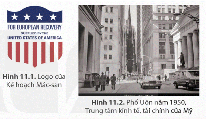 MỞ ĐẦUQuan sát hình 11.1 và hình 11.2, em có liên hệ đến sự phát triển của quốc gia và khu vực nào? Tình hình chính trị, kinh tế của quốc gia và khu vực này từ sau Chiến tranh thế giới thứ hai có gì nổi bật? Hãy chia sẻ những điều mà em biết?Giải chi tiết:- Qua hai hình trên, em liên hệ đến Mỹ và Tây Âu- Sau Chiến tranh thế giới thứ hai, Mĩ trở thành nước tư bản giàu mạnh nhất thế giới còn các nước tư bản Tây Âu với sự viện trợ của Mĩ đã cơ bản ổn định và phục hồi về mọi mặt, trở thành đối trọng với khối xã hội - chủ nghĩa Đông Âu vừa mới hình thành. 1. NƯỚC MỸ TỪ NĂM 1945 ĐẾN NĂM 1991Câu hỏi: Khai thác thông tin trong mục, hãy nêu nét chính về tình hình chính trị, kinh tế Mỹ từ năm 1945 đến năm 1991Giải chi tiết:- Tình hình chính trị:+ Nước Mỹ vẫn duy trì nền dân chủ tư sản với chế độ hai đảng thay nhau cầm quyền (Đảng Dân chủ và Đảng Cộng hòa)+ Mỹ thực hiện chính sách đối nội nhất quán nhằm mục tiêu phát triển kinh tế, ổn định xã hội. Đồng thời, chính quyền Mỹ luôn thực hiện chính sách ngăn chặn, đàn áp phong trào đấu tranh của các lực lượng tiến bộ ở trong nước+ Trong chính sách đối ngoại, Mỹ tập trung triển khai Chiến lược toàn cầu nhằm chống phá các nước xã hội chủ nghĩa, đàn áp phong trào giải phóng dân tộc và thực hiện tham vọng làm bá chủ thế giới- Tình hình kinh tế: Mỹ vẫn luôn giữ vững vị thế cường quốc kinh tế số một thế giới, nhưng tỉ trọng kinh tế của Mỹ trong nền kinh tế thế giới giảm dần. 2. TÂY ÂU TỪ NĂM 1945 ĐẾN NĂM 1991Câu hỏi: Trình bày những nét chính về tình hình chính trị, kinh tế của các nước Tây Âu từ năm 1945 đến năm 1991Giải chi tiết:- Giai đoạn 1945 – 1950:+ Chính trị: Củng cố, tăng cường chính quyền của giai cấp tư sản; liên minh chặt chẽ với Mỹ+ Kinh tế: Khôi phục kinh tế viện trợ của Mỹ, lệ thuộc chặt chẽ vào Mỹ- Giai đoạn 1950 – 1973:+ Chính trị: Tiếp tục liên minh chặt chẽ với Mỹ (tiêu biểu là Anh) và tìm cách giảm bớt sự lệ thuộc vào Mỹ (tiêu biểu là Pháp)+ Kinh tế: Tăng trưởng cao, vươn lên trở thành một trong ba trung tâm kinh tế - tài chính của thế giới- Giai đoạn 1973 – 1991:+ Chính trị: Thúc đẩy liên kết chính trị đặt nền móng cho quá trình nhất thể hoá Tây Âu với thỏa thuận về việc thành lập Liên minh châu Âu - EU+ Kinh tế: Tăng trưởng thấp, nhưng vẫn là một trong những trung tâm kinh tế – tài chính của thế giới; thông qua quyết định xây dựng thị trường tiền tệ với đồng tiền chung duy nhất (ơ-rô) LUYỆN TẬP VÀ VẬN DỤNG