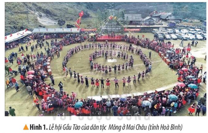 KHỞI ĐỘNGCâu hỏi: Hình dưới đây giúp em biết điều gì về văn hóa của dân tộc mông ở Mai Châu, tỉnh Hòa Bình? Hãy nêu hiểu biết của em về một số nét văn hóa ở vùng Trung du và miền núi Bắc Bộ. Giải chi tiết:- Bức hình thể hiện một lối sống văn hóa cùng nhau tụ tập giao lưu, nhảy múa vào những dịp lễ hội lớn.Một nét văn hóa có từ lâu đời và vẫn còn lưu giữ đến thế hệ ngày nay- Lễ hội Gầu Tào là lễ hội lớn nhất và có quy mô cộng đồng duy nhất, gắn với đời sống tâm linh, tinh thần của cộng đồng người Mông. Lễ hội tổ chức vào tháng Giêng hàng năm, nhưng việc chuẩn bị được tiến hành từ cuối tháng Chạp, với hai nghi lễ là chặt tre và dựng nêu. Người Mông thường tổ chức lễ hội Gầu Tào để tạ ơn thần linh vì đã ban cho họ con cái, sức khỏe, mùa màng bội thu,…- Hiểu biết của em về một số nét văn hoá ở vùng Trung du và miền núi Bắc Bộ:+ Vùng Trung du và miền núi Bắc Bộ nổi tiếng với lễ hội Gầu tào, lễ hội Lồng tồng,.... các lễ hội được tổ chức nhằm cầu cho mọi người có một năm khỏe mạnh, nhiều may mắn, mùa màng bội thu,...+ Chợ phiên của ở vùng Trung du và miền núi Bắc Bộ thường họp vào những ngày nhất định; hàng hóa tại đây phần lớn là những sản phẩm của người dân địa phương.+ Người dân vùng Trung du và miền núi Bắc Bộ có nhiều điệu múa, hát đặc sắc, như: hát then, múa xòe,…KHÁM PHÁ1. LỄ HỘICâu hỏi: Đọc thông tin và quan sát các hình 2, 3, em hãy:- Kể tên một số lễ hội tiêu biểu ở vùng Trung du và miền núi Bắc Bộ.- Mô tả một lễ hội mà em ấn tượng nhất.Giải chi tiết:Một số lễ hội tiêu biểu như: Gầu Tào, Lồng Tồng,Đền Hùng…Lễ hội em ấn tượng nhất là lễ hội Gầu Tào của người dân tộc Mông, được tổ chức vào đầu năm, tại nơi bằng phẳng, rộng rãi. Sau phần nghi lễ là nhưn gx hoạt động vui chơi như: múa khèn, đấu gậy…2. NÉT MÚA DÂN GIANCâu hỏi: Đọc thông tin và quan sát các hình 4, 5 em hãy: - Giới thiệu nét cơ bản về hát Then, múa Xòe Thái của các dân tộc ở vùng Trung du và miền Núi Bắc Bộ.- Cho biết các loại hình nghệ thuật đó phản ánh điều gì? Giải chi tiết:- Nét cơ bản về hát Then: là một loại hình âm nhạc dân gian của dân tộc Tày, Nùng.. được tổ chức vào dịp lễ quan trọng. Với mong muốn được gặp nhiều điều may mắn và cuộc sống tốt lành. Múa xòe: là truyền thống múa của người Thái, được biểu diễn vào các dịp lễ tết. - Các loại hình nghệ thuật đều phản ánh nét đẹp lâu đời của mỗi vùng, mỗi dân tộc khác nhau. 3. CHỢ PHIÊN VÙNG CAOCâu hỏi: Đọc thông tin và quan sát các hình 6,7, em hãy mô tả cánh chợ phiên ở vùng Trung du và miền núi Bắc Bộ Giải chi tiết:- Cánh chợ phiên ở vùng Trung du và miền núi Bắc Bộ thường được họp vào những ngày nhất định. Hàng hóa phần lớn là của người dân địa phương đem ra chợ bán.LUYỆN TẬPCâu hỏi: Vẽ sơ đồ tư duy thể hiện một số nét văn hóa nổi bật ở vùng Trung du và miền núi Bắc Bộ theo (gợi ý dưới đây).Giải chi tiết:VẬN DỤNG