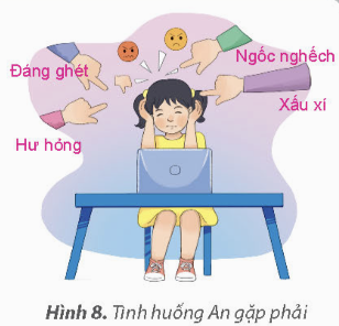KHỞI ĐỘNGHãy kể lại những gì em đã xem trên Internet. Những nội dung đó thuộc dạng thông tin nào?Giải chi tiết:Em đã xem trên Internet: xem phim, đọc truyện, chơi game, học online...Thuộc dạng thông tin: hình ảnh, âm thanh, chữ. 1. XEM THÔNG TIN TRÊN TRANG WEBCâu hỏi: Em hãy quan sát trang web ở Hình 7 và cho biết các vị trí được đánh số thể hiện thông tin thuộc dạng nào?Giải chi tiết:1. Dạng âm thanh.2. Dạng hình ảnh.3. Dạng chữ.Câu 1: Trên trang web có các loại thông tin nào?A. Chỉ có thông tin là văn bản và hình ảnh.B. Chỉ có thông tin là hình ảnh và âm thanh.C. Chỉ có thông tin là video.D. Có các thông tin là văn bản, hình ảnh, âm thanh, video và siêu liên kết.Giải chi tiết:D. Có các thông tin là văn bản, hình ảnh, âm thanh, video và siêu liên kết. Câu 2: Sau đây là hình ảnh khi đưa con trỏ chuột đến một vị trí trên trang web. Em hãy cho biết mục nào chứa siêu liên kết? B. C. Giải chi tiết: 2. TÁC HẠI KHI TRUY CẬP VÀO TRANG WEB KHÔNG PHÙ HỢPCâu hỏi: An gặp rắc rối gì?Trong khi truy cập Internet, bạn An vô tình vào một trang web trò chuyện không phud hợp. Em hãy quan sát Hình 8 và cho biết An gặp rắc rối gì?Giải chi tiết:An gặp rắc rối: bị mọi người phê phán, chỉ trích về ngoại hình, tính cách. Bị bắt nạt qua mạng. Câu hỏi: Nếu cố tình truy cập vào trang web không phù hợp và không nên xem, em có thể gặp những tác hại gì?A. Em có thể bị dụ dỗ, hướng dẫn làm theo những việc không đúng?B. Máy tính của em có thể bị hỏng.C. Em có thể bị bắt nạt, đe dọa trên mạng.D. Em bị lãng phí thời gian.Giải chi tiết:A. Em có thể bị dụ dỗ, hướng dẫn làm theo những việc không đúng?C. Em có thể bị bắt nạt, đe dọa trên mạng.D. Em bị lãng phí thời gian. LUYỆN TẬPCâu 1: Sau đây là hình ảnh khi con trỏ chuột di chuyển đến một vị trí trên trang web mà bạn An đang xem. Em hãy cho biết những vị trí nào có chứa siêu liên kết?A. B. C. D. Giải chi tiết: D. Câu 2: Em hãy ghép mỗi hình ảnh cắt từ trang web với loại thông tin cho phù hợp.Giải chi tiết:Nối 1 - c, 2 - d,3 - b, 4 - a. Câu 3: Em hãy kể các tác hại khi cố tình xem thông tin trên trang web không phù hợp với lứa tuổi.Giải chi tiết:Tác hại khi cố tình xem thông tin trên trang web không phù hợp với lứa tuổi là:Có những suy nghĩ tiêu cực, lệch lạc.Bị lừa đảo, dụ dỗ, bắt nạt.Lãng phí thời gian. VẬN DỤNG