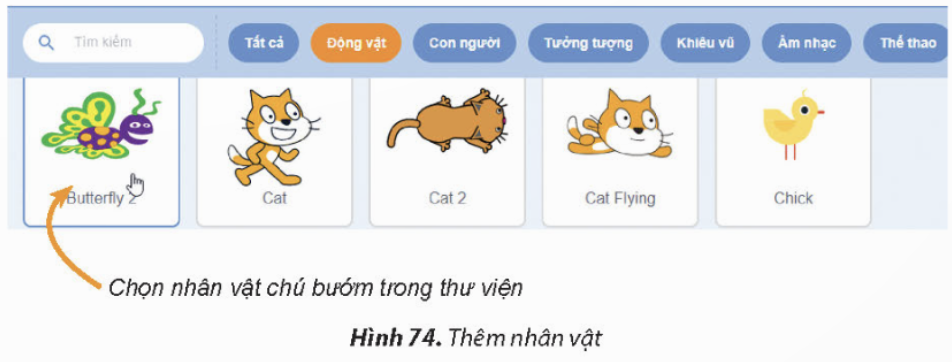 KHỞI ĐỘNG Câu hỏi: Mở tệp ChuCho đã lưu ở bài thực hành trước. Thêm nhân vật chú bướm vào chương trình và lập trình cho chú bướm. Điều chỉnh lệnh của các nhân vật. Lưu lại tệp với tên DuoiBat.Giải chi tiết:Bước 1: Chọn lệnh trong bảng chọn Mở tệp chương trình Chú chó đáng yêu