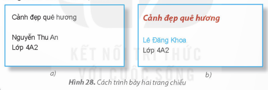 KHỞI ĐỘNGSo sánh hai trang chiếuAn và Khoa tạo trang đầu tiên của bài trình chiếu  Cảnh đẹp quê hương