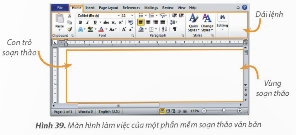 KHỞI ĐỘNGTrong những bài học trước, em đã soạn thảo văn bản tiếng Việt trong phần mềm trình chiếu. Văn bản của bài trình chiếu cần ngắn gọn, cô động,... để người nghe dễ nắm bắt thông tin. Khi em cần trình bày thông tin chi tiết hơn, chẳng hạn như làm một bài văn, viết một lá thư,... thì phần mềm trình chiếu không còn phù hợp. Vậy phần mềm nào là phù hợp?Giải chi tiết:Để trình bày thông tin thì phần mềm soạn thảo văn bản của microsoft là phù hợp nhất. 1. SOẠN THẢO VĂN BẢNEm đã soạn thảo văn bản trên máy tính khi thực hiện công việc gì? Em đã dùng phần mềm nào để tạo ra văn bản?Giải chi tiết:Em đã soạn thảo văn bản trên máy tính khi làm bài văn.Em sử dụng phần mềm Word. Câu hỏi: Chọn những câu ghép đúng. Trong phần mềm soạn thảo văn bản, em có thể:A. Gõ và chỉnh sửa văn bản.                      B. Trình bày văn bản.C. Lưu văn bản.                                           D. Khám phá thế giới tự nhiênGiải chi tiết:A. Gõ và chỉnh sửa văn bảnB. Trình bày văn bản.C. Lưu văn bản. 2.  XÓA VĂN BẢNSau khi gõ xong đoạn văn bản, em phát hiện ra một vài chỗ gõ sai, em sẽ làm gì để được văn bản đúng?Giải chi tiết:Để được văn bản đúng cần xóa lỗi sai và chỉnh sửa lại. Câu hỏi: Phát biểu nào sau đây không đúng về thao tác xóa văn bản?A. Chọn phần văn bản rồi nhấn phím  sẽ xóa phần văn bản được chọn.B. Nhấn phím Delete sẽ xóa kí tự bên phải con trỏ soạn thảo.C. Nhấn phím Backspace sẽ xóa kí tự bên trái con trỏ soạn thảo.D. Chọn phần văn bản rồi nhấn phím Delete hoặc Backspace để xóa phần văn bản được chọn. 3.  THỰC HÀNH MỘT SỐ THAO TÁC CƠ BẢNCâu 1: Khởi động phần mềm và soạn thảo đoạn văn bản tiếng Việt sau:Giải chi tiết:Hướng dẫn dưới đây sử dụng phần mềm Microsoft Word 2010Bước 1: Quan sát trên màn hình nền để nhận biết biểu tượng  của phần mềm soạn thảo văn bản Word.Bước 2: Nháy đúp chuột vào biểu tượng trên để khởi động phần mềm. Quan sát màn hình để nhận biết các thành phần của màn hình làm việc như minh họa trong Hình 39. Bước 3: Nháy chuột vào vùng soạn thảo để chắc chắn con trỏ soạn thảo đang nhấp nháy. Gõ đoạn văn bản vào vùng soạn thảo như minh họa trong Hình 42.Lưu ý: - Nhấn phím Enter khi muốn xuống dòng và chuyển sang đoạn văn bản mới.- Nhấn phím Shift đồng thời gõ phím chữ khi muốn gõ chữ hoa.Bước 4: Xem lại đoạn văn bản đã gõ, nếu thấy có chữ gõ sai, em hãy di chuyển con trỏ soạn thảo đến vị trí đó để xóa kí tự và gõ lại cho đúng. Câu 2: Lưu tệp văn bản vào thư mục của em với tên phù hợp.Giải chi tiết:Bước 1: Chọn lệnh Save trong bảng chọn File, cửa sổ Save as hiện ra. Em thực hiện các thao tác lưu tệp tương tự như trong phần mềm trình chiếu.Lưu ý: Máy tính mặc định lấy các chữ đầu tiên trong văn bản làm tên tệp. Em có thể gõ tên CayGao để lưu tệp.Bước 2: Nháy vào nút Lưu tệp văn bản vào thư mục của em với tên phù hợp ở góc trên bên phải màn hình làm việc của phần mềm Word để đóng và thoát khỏi phần mềm.  LUYỆN TẬPCâu 1: Biểu tượng nào là biểu tượng của phần mềm soạn thảo văn bản?Giải chi tiết: Câu 2: Em hãy khởi động phần mềm soạn thảo văn bản và soạn thảo khổ thơ sau đây. Hãy lưu tên tệp là Bai1 vào thư mục của em.Trăng ơi... từ đâu đến?(Theo Trần Đăng Khoa)Trăng ơi... từ đâu đến?Hay từ cánh rừng raTrăng hồng như quả chínLửng lơ lên trước nhà.Giải chi tiết:Bước 1: Khởi động phần mềm Word.Bước 2: Nháy chuột vào vùng soạn thảo và soạn thảo đoạn vănBước 3: Chọn lệnh Save trong bản chọn File, cửa sổ Save as hiện ra. VẬN DỤNG