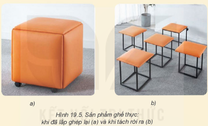 I. KHÁI QUÁT VỀ TIẾN TRÌNH THIẾT KẾ KĨ THUẬTKHÁM PHÁ 1: Thiết kế kĩ thuật gồm những bước cơ bản nào? Bước nào quyết định sản phẩm được hoàn thiện tiếp hay phải điều chỉnh lại? Giải chi tiết:- Thiết kế kĩ thuật gồm các bước cơ bản: + Bước 1: Xác định vấn đề, xây dựng tiêu chí cần đạt của sản phẩm+ Bước 2: Tìm hiểu tổng quan, đề xuất và lựa chọn giải pháp+ Bước 3: Xây dựng nguyên mẫu+ Bước 4: Thử nghiệm và đánh giá+ Bước 5: Lập hồ sơ kĩ thuật- Bước quyết định sản phẩm được hoàn thiện tiếp hay phải điều chỉnh lại là bước 4 (thử nghiệm và đánh giá) II. NỘI DUNG CÁC BƯỚC TRONG THIẾT KẾ KĨ THUẬTKHÁM PHÁ 2: Đọc nội dung mục 1 và cho biết cách nào được sử dụng để giải quyết vấn đề?Giải chi tiết:Để xác định vấn đề, ta cần tìm hiểu rõ nhu cầu, hiện trạng,...Từ đó, ta cần xem xét, phân tích rõ từ thực trạng, nguyên nhân và kết quả LUYỆN TẬP 1Câu hỏi: Hãy quan sát môi trường xung quanh và công việc hàng ngày của bản thân em, chỉ ra một vấn đề hoặc nhu cầu cần được giải quyết. Mô tả cụ thể tình huống và xác định cần thiết kế sản phẩm? Nêu ba tiêu chí cần đạt của sản phẩm dự định thiết kế.Giải chi tiết:- Nhu cầu: chiếc ghế ngồi học- Tình huống cụ thể: em được ba mẹ tặng cho một chiếc bàn nhỏ rất xinh. Em muốn dùng nó. Nên em cần một chiếc ghế ngồi học.- Ba tiêu chí cần đạt của sản phẩm: Kích thước vừa đủ ngồi, dễ dàng xếp gọn và bền KHÁM PHÁ 3: Quan sát Hình 19.5, cho biết cần phải chế tạo bao nhiêu chi tiết để lắp ráp được một chiếc ghế? Bộ ghế này được sử dụng như thế nào?Giải chi tiết:- Để lắp ráp 1 chiếc ghế cần 5 chi tiết như hình.- Cách sử dụng ghế:+ Có thể sử dụng ghế sau khi lắp+ Có thể dùng 1 chi tiết sử dụng như 1 chiếc ghế LUYỆN TẬP 2Câu hỏi: Trong các bước nêu trên của quá trình thiết kế kĩ thuật, bước nào thể hiện tính mới, tính sáng tạo của sản phẩm, giải pháp?Giải chi tiết:Bước 2 là bước thể hiện tính mới, tính sáng tạo của sản phẩm, giải pháp VẬN DỤNG