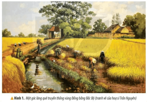 KHỞI ĐỘNGCâu hỏi: Quan sát bức tranh dưới dây và dựa vào hiểu biết của em, hãy giới thiệu một số nét văn hóa ở vùng Đồng bằng Bắc Bộ:Giải chi tiết:- Nét văn hóa tiêu biểu: Cần cù lao động, chịu khó làm lụng. Hình ảnh của người nông dân luôn gắn liền với đồng ruộng. Tích cực tham gia lao động sản xuất phát triển nông nghiệp địa phương.KHÁM PHÁ1. LÀNG QUÊ TRUYỀN THỐNGCâu hỏi: Đọc thông tin và quan sát các hình từ 2 đến 4, em hãy mô tả một số nét văn hóa nổi bật của làng quê truyền thống vùng Đồng bằng Bắc Bộ.Giải chi tiết:Một số nét văn hóa nổi bật của làng quê truyền thống: thường có lũy tre xanh, cổng làng, cây đa, giếng nước, sân đình. Một số làng còn có đền, chùa, miếu.2. NHÀ ỞCâu hỏi: Đọc thông tin và quan sát hình 5,6, em hãy:- Mô tả nét chính về nhà ở truyền thống của người dân vùng Đồng bằng Bắc Bộ.- Cho biết nhà ở hiện nay của người dân vùng Đồng bằng Bắc Bộ có điểm gì khác với nhà ở truyền thống? Giải chi tiết:- Nhà ở truyền thống của người dân thường là những ngôi nhà được đắp bằng đất, hoặc xây bằng gạch, mái lợp lá hoặc ngói. Nhà thường có ba gian.- Nhà ở hiên nay người dân có sự thay đổi theop hướng hiện đại và tiên nghi hơn.3. LỄ HỘICâu hỏi: Đọc thông tin và quan sát các hình 7,8 em hãy:- Kể tên một số lễ hội tiêu biểu ở vùng Đồng bằng Bắc Bộ- Giới thiệu một số nét chính về lễ hội truyền thống ở vùng Đồng bằng Bắc Bộ.Giải chi tiết:- Một số lễ hội tiêu biểu như: hội Lim. hội chùa Hương, hội Gióng,..- Nét chính: Người dân mặc trang phục truyền thống, tổ chức tế lễ và nhiều hoạt động tổ chức vui chơi, giải trí như kéo co, đánh đu,..LUYỆN TẬPCâu hỏi: Lập và hoàn thành bảng theo gợi ý dưới đây về một số nét văn hóa tiêu biểu của làng quê vùng Đồng bằng Bắc BộGiải chi tiết:Một số nét văn hoáĐặc điểmLàng quê truyền thống- Ở các làng quê truyền thống Bắc Bộ thường có luỹ tre xanh, cổng làng, cây đa, giếng nước, sân đình.- Một số làng còn có đền, chùa, miếu,...Nhà ởNgày xưa thường xây bằng đất, gạch lợp bằng lá ngói. Ngày nay thường theo hướng hiện đại hóaLễ hộiCó nhiều lễ hội lớn , người dân thường mặc trang phục truyền thống.VẬN DỤNG
