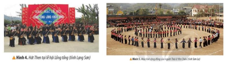 KHỞI ĐỘNGCâu hỏi: Hình dưới đây giúp em biết điều gì về văn hóa của dân tộc mông ở Mai Châu, tỉnh Hòa Bình? Hãy nêu hiểu biết của em về một số nét văn hóa ở vùng Trung du và miền núi Bắc Bộ. Giải chi tiết:- Bức hình thể hiện một lối sống văn hóa cùng nhau tụ tập giao lưu, nhảy múa vào những dịp lễ hội lớn.Một nét văn hóa có từ lâu đời và vẫn còn lưu giữ đến thế hệ ngày nay- Lễ hội Gầu Tào là lễ hội lớn nhất và có quy mô cộng đồng duy nhất, gắn với đời sống tâm linh, tinh thần của cộng đồng người Mông. Lễ hội tổ chức vào tháng Giêng hàng năm, nhưng việc chuẩn bị được tiến hành từ cuối tháng Chạp, với hai nghi lễ là chặt tre và dựng nêu. Người Mông thường tổ chức lễ hội Gầu Tào để tạ ơn thần linh vì đã ban cho họ con cái, sức khỏe, mùa màng bội thu,…- Hiểu biết của em về một số nét văn hoá ở vùng Trung du và miền núi Bắc Bộ:+ Vùng Trung du và miền núi Bắc Bộ nổi tiếng với lễ hội Gầu tào, lễ hội Lồng tồng,.... các lễ hội được tổ chức nhằm cầu cho mọi người có một năm khỏe mạnh, nhiều may mắn, mùa màng bội thu,...+ Chợ phiên của ở vùng Trung du và miền núi Bắc Bộ thường họp vào những ngày nhất định; hàng hóa tại đây phần lớn là những sản phẩm của người dân địa phương.+ Người dân vùng Trung du và miền núi Bắc Bộ có nhiều điệu múa, hát đặc sắc, như: hát then, múa xòe,…KHÁM PHÁ1. LỄ HỘICâu hỏi: Đọc thông tin và quan sát các hình 2, 3, em hãy:- Kể tên một số lễ hội tiêu biểu ở vùng Trung du và miền núi Bắc Bộ.- Mô tả một lễ hội mà em ấn tượng nhất.Giải chi tiết:Một số lễ hội tiêu biểu như: Gầu Tào, Lồng Tồng,Đền Hùng…Lễ hội em ấn tượng nhất là lễ hội Gầu Tào của người dân tộc Mông, được tổ chức vào đầu năm, tại nơi bằng phẳng, rộng rãi. Sau phần nghi lễ là nhưn gx hoạt động vui chơi như: múa khèn, đấu gậy…2. NÉT MÚA DÂN GIANCâu hỏi: Đọc thông tin và quan sát các hình 4, 5 em hãy: - Giới thiệu nét cơ bản về hát Then, múa Xòe Thái của các dân tộc ở vùng Trung du và miền Núi Bắc Bộ.- Cho biết các loại hình nghệ thuật đó phản ánh điều gì? Giải chi tiết:- Nét cơ bản về hát Then: là một loại hình âm nhạc dân gian của dân tộc Tày, Nùng.. được tổ chức vào dịp lễ quan trọng. Với mong muốn được gặp nhiều điều may mắn và cuộc sống tốt lành. Múa xòe: là truyền thống múa của người Thái, được biểu diễn vào các dịp lễ tết. - Các loại hình nghệ thuật đều phản ánh nét đẹp lâu đời của mỗi vùng, mỗi dân tộc khác nhau. 3. CHỢ PHIÊN VÙNG CAOCâu hỏi: Đọc thông tin và quan sát các hình 6,7, em hãy mô tả cánh chợ phiên ở vùng Trung du và miền núi Bắc Bộ Giải chi tiết:- Cánh chợ phiên ở vùng Trung du và miền núi Bắc Bộ thường được họp vào những ngày nhất định. Hàng hóa phần lớn là của người dân địa phương đem ra chợ bán.LUYỆN TẬPCâu hỏi: Vẽ sơ đồ tư duy thể hiện một số nét văn hóa nổi bật ở vùng Trung du và miền núi Bắc Bộ theo (gợi ý dưới đây).Giải chi tiết:VẬN DỤNG