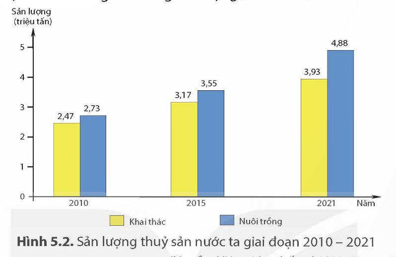 MỞ ĐẦULâm nghiệp và thuỷ sản có vai trò quan trọng đối với phát triển kinh tế – xã hội, bảo vệ môi trường và ứng phó với biến đổi khí hậu. Ngành lâm nghiệp và thuỷ sản nước ta có điều kiện phát triển như thế nào, phát triển và phân bố ra sao?Giải chi tiết:- Điều kiện phát triển ngành lâm nghiệp và thuỷ sản nước ta: Tài nguyên rừng và nước phong phú, thị trường tiêu thụ rộng lớn- Lâm nghiệp: phân bố chủ yếu ở Tây Nguyên và Bắc Trung Bộ+ Trồng rừng: có khoảng 2,5 triệu ha rừng trồng tập trung, trong đó chủ yếu là rừng làm nguyên liệu giấy, rừng gỗ trụ mỏ, thông nhựa ..., rừng phòng hộ.+ Khai thác, chế biến gỗ và lâm sản: Các sản phẩm gỗ quan trọng nhất là: gỗ tròn, gỗ xẻ,...; công nghiệp bột giấy và giấy đang được phát triển- Thuỷ sản:+ Thủy sản khai thác: sản lượng khai thác tăng, phân bố nhiều tỉnh thành ven biển, nhất là các tỉnh phía Nam+ Thủy sản nuôi trồng: sản lượng nuôi trồng tăng, phân bố chủ yếu ở đồng bằng Sông Cửu Long và đồng bằng sông Hồng 1. LÂM NGHIỆPCâu hỏi: Dựa vào thông tin mục 1 và hình 5.1, hãy:- Cho biết đặc điểm phân bố tài nguyên rừng ở nước ta.- Nhận xét sự phát triển và phân bố ngành lâm nghiệp nước ta.Giải chi tiết:- Đặc điểm phân bố tài nguyên rừng ở nước ta:+ Năm 2021, tổng diện tích rừng của nước ta là 14,7 triệu ha với tỉ lệ che phủ đạt 42%+ Vùng Bắc Trung Bộ và Duyên hải miền Trung có diện tích rừng lớn nhất cả nước, chiếm 37,8%.+ Theo nguồn gốc hình thành, rừng được phân thành rừng tự nhiên và rừng trồng. Trung du và miền núi Bắc Bộ có diện tích rừng tự nhiên lớn nhất, vùng Bắc Trung Bộ và Duyên hải miền Trung có diện tích rừng trồng lớn + Theo mục đích sử dụng chủ yếu, rừng được phân chia thành rừng sản xuất, rừng phòng hộ và rừng đặc dụng. Năm 2021, diện tích rừng sản xuất khoảng 7,8 triệu ha, rừng phòng hộ khoảng 4,7 triệu ha, rừng đặc dụng khoảng 2,2 triệu haSự phát triển và phân bố ngành lâm nghiệp nước ta:- Khai thác, chế biến lâm sản: + Diện tích rừng sản xuất chiếm hơn 53% tổng diện tích rừng, sản lượng gỗ khai thác ngày càng tăng+ Các vùng có sản lượng gỗ khai thác lớn là Bắc Trung Bộ và Duyên hải miền Trung, Trung du và miền núi Bắc Bộ.+ Rừng còn cung cấp các lâm sản khác như măng, mộc nhĩ, dược liệu,... Công nghiệp chế biến gỗ và lâm sản phát triển gắn với các vùng nguyên liệu- Trồng rừng, khoanh nuôi và bảo vệ rừng:+ Hoạt động trồng rừng được quan tâm đẩy mạnh+ Diện tích rừng trồng mới ngày càng mở rộng+ Nghề trồng dược liệu dưới tán rừng phát triển, tạo thêm sinh kế ổn định cho người dân vùng rừng.+ Công tác khoanh nuôi và bảo vệ rừng ngày càng được đẩy mạnh, tăng cường khoanh nuôi rừng tự nhiên, xây dựng và quản lí chặt chẽ các vườn quốc gia, khu bảo tồn thiên nhiên 2. THUỶ SẢNCâu hỏi: Dựa vào thông tin mục 2 và hình 5.1, 5.2, hãy:- Nêu đặc điểm phân bố nguồn lợi thuỷ sản ở nước ta.- Trình bày sự phát triển và phân bố ngành thuỷ sản ở nước ta.Giải chi tiết:- Đặc điểm phân bố nguồn lợi thuỷ sản ở nước ta:+ Nguồn lợi thuỷ sản rất phong phú, bao gồm cả thuỷ sản nước ngọt và nước mặn+ Trên hệ thống sông, hồ nước ngọt Nam có khoảng 544 loài cá nước ngọt, nhiều loài có giá trị kinh tế cao. Các hệ thống sông có nguồn lợi thuỷ sản dồi dào là: hệ thống sông Hồng, sông Thái Bình, sông Đồng Nai, sông Cửu Long.+ Vùng biển nước ta có hơn 2000 loài cá, hàng trăm loài tôm, mực; trong đó nhiều loài có giá trị kinh tế cao. Bốn ngư trường trọng điểm của nước ta là: Hải Phòng - Quảng Ninh, quần đảo Hoàng Sa và quần đảo Trường Sa, Ninh Thuận - Bình Thuận - Bà Rịa - Vũng Tàu, Cà Mau - Kiên Giang+ Nguồn lợi thuỷ sản nội địa và ven bờ biển của nước ta đang bị suy giảm do khai thác quá mức- Sự phát triển và phân bố ngành thuỷ sản ở nước ta:+ Sản lượng khai thác tăng khá nhanh, trong đó chủ yếu là khai thác hải sản, đặc biệt là cá biển + Vùng Bắc Trung Bộ và Duyên hải miền Trung có sản lượng thuỷ sản khai thác cao nhất cả nước. Khai thác thuỷ sản xa bờ đang được đẩy mạnh, các tàu đánh cá và trang thiết bị được đầu tư hiện đại hơn+ Nuôi trồng thuỷ sản phát triển nhanh, chủ yếu là nuôi tôm và cá+ Đồng bằng sông Cửu Long là vùng có sản lượng thuỷ sản nuôi trồng lớn nhất + Nuôi trồng thuỷ sản đang phát triển theo hình thức trang trại công nghệ cao, nuôi hữu cơ. Sản phẩm thuỷ sản nuôi trồng ngày càng đáp ứng yêu cầu về an toàn thực phẩm, truy xuất nguồn gốc và các tiêu chuẩn quốc tế+ Thuỷ sản của nước ta đã xuất khẩu đến nhiều thị trường lớn trên thế giới như Hoa Kỳ, Nhật Bản, EU,... LUYỆN TẬP VÀ VẬN DỤNG