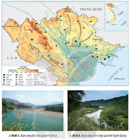 KHỞI ĐỘNGCâu hỏi:  Quan sát hình 1, em hãy trả lời các câu hỏi:- Cột mốc xác định độ cao của đỉnh núi nào?- Đỉnh núi này nằm ở vùng nào của nước ta? Nêu những hiểu biết của em về vùng đất đó. Giải chi tiết:- Cột mốc xác định độ cao của Đỉnh Phan- xi - Đỉnh núi nằm ở Phansipan là đỉnh núi cao nhất trong dãy núi Hoàng Liên Sơn, nằm ở biên giới tỉnh Lào Cai và tỉnh Lai Châu. Về mặt hành chính, đỉnh Fansipan thuộc địa giới của cả huyện Tam Đường (Lai Châu) và thị xã Sa Pa (Lào Cai), cách trung tâm thị xã Sa Pa khoảng 9 km về phía tây nam.- Chia sẻ hiểu biết của em về vùng Tây Bắc:+ Tây Bắc là vùng miền núi phía tây của miền Bắc Việt Nam, có chung đường biên giới với Lào và Trung Quốc. + Khu vực Tây Bắc còn được gọi là Tây Bắc Bắc Bộ và là một trong 3 tiểu vùng địa lý tự nhiên của vùng Bắc Bộ ở Việt Nam (2 tiểu vùng kia là: Vùng Đông Bắc và Đồng bằng sông Hồng)+ Địa hình Tây Bắc hiểm trở, có nhiều khối núi và dãy núi cao chạy theo hướng Tây Bắc - Đông Nam.+ Về cơ bản, vùng Tây Bắc là không gian sinh sống và văn hóa của đồng bào các dân tộc Thái, Tày, Nùng, H Mông.KHÁM PHÁ1. VỊ TRÍ ĐỊA LÝCâu hỏi: Đọc thông tin và quan sát hình 2, em hãy xác định vị trí của vùng Trung du và miền núi Bắc Bộ trên lược đồ.Giải chi tiết:- Trung du và miền núi Bắc Bộ là vùng lãnh thổ nằm ở phía bắc của đất nước Việt Nam.- Khu vực Trung du và miền núi Bắc Bộ giáp với:+ Các tỉnh: Quảng Đông, Quảng Tây và Vân Nam của Trung Quốc ở phía bắc;+ Phía tây giáp Lào;+ Phía nam giáp Đồng bằng sông Hồng và vùng Duyên hải miền Trung;+ Phía đông giáp Vịnh Bắc Bộ.2. ĐẶC ĐIỂM THIÊN NHIÊNa) Địa hìnhCâu hỏi:Đọc thông tin và quan sát các hình 2, 4, 5, em hãy:- Xác định trên lược đồ: dãy núi Hoàng Liên Sơn, đỉnh Phan-xi-păng và cao nguyên Mộc Châu.- Mô tả đặc điểm chính của địa hình ở vùng Trung du và miền núi Bắc Bộ.  Đáp án:- Dãy Hoàng Liên Sơn và cao nguyên Mộc Châu nằm phía Tây Bắc của Việt Nam- Đặc điểm chính: chủ yếu là đồi núi, có nhiều dãy núi lớn. Trong vùng còn có một số cao nguyên và đồi núi thấpb) Khí hậuCâu hỏi: Đọc thông tin và quan sát hình 6, em hãy nêu đặc điểm nổi bật của khí hậu vùng Trung du và miền núi Bắc Bộ.Giải chi tiết:Có khí hậu nhiệt đới ẩm gió mùa với mùa đông lạnh nhất cả nước, khí hậu cũng chịu ảnh hưởng bởi độ cao của địa hình.Khí hậu của vùng cũng chịu ảnh hưởng sâu sắc bởi độ cao địa hình. Ở các vùng núi cao nhiệt độ hạ thấp, vào các tháng mùa đông đôi khi có tuyết rơi (thị xã Sa Pa - tỉnh Lào Cai, đỉnh núi Mẫu Sơn - tỉnh Lạng Sơn,...).c) Sông ngòiCâu hỏi: Đọc thông tin và quan sát hình 2, 7, 8, em hãy- Xác định trên lược đồ các sông lớn ở vùng Trung du và miền núi Bắc Bộ.- Nêu đặc điểm chính của sông ngòi ở vùng.Giải chi tiết:- Các sông lớn như: Sông Lô, Sông Hồng, Sông Đà...- Sông ngòi có nhiều thác ghềnh, có khả năng phát triển thủy điện.d) Khoáng sảnCâu hỏi: Đọc thông tin và quan sát hình 2, em hãy kể tên và xác định trên lược đồ một số khoáng sản chính ở vùng Trung du và miền núi Bắc Bộ.Giải chi tiết:- Một số loại khoáng sản chính ở vùng Trung du và miền núi Bắc Bộ là: than đá; sắt; man-gan; Ti-tan; Vàng; đồng; thiếc; A-pa-tít; Đá vôi,…3. ẢNH HƯỞNG CỦA CÁC ĐIỀU KIỆN TỰ NHIÊN ĐỐI VỚI SẢN XUẤT VÀ ĐỜI SỐNGCâu hỏi: Đọc thông tin và quan sát các hình từ 9 đến 14, em hãy cho biết điều kiện tự nhiên có ảnh hưởng như thế nào đối với đời sống và sản xuất ở vùng Trung du và miền núi Bắc Bộ.Giải chi tiết:- Điều kiện tự nhiên của vùng Trung du và miền núi Bắc Bộ tạo thuận lợi để phát triển nhiều ngành kinh tế, như:+ Công nghiệp khai thác và chế biến khoáng sản, thuỷ điện;+ Trồng và chế biến cây công nghiệp, cây ăn quả, dược liệu,...+ Du lịch.- Tuy nhiên, người dân trong vùng cũng gặp một số khó khăn trong sinh hoạt và sản xuất do địa hình bị chia cắt, thiên tai (lũ quét, sạt lở đất, sương muối, rét đậm, rét hại,...).…4. BIỆN PHÁP BẢO VỆ THIÊN NHIÊN VÀ PHÒNG, CHỐNG THIÊN TAICâu 1:  Dựa vào kiến thức đã học, em hãy kể tên một số thiên tai thường xảy ra ở vùng Trung du và miền núi Bắc Bộ.Giải chi tiết:Một số thiên tai thường xảy ra ở vùng Trung du và miền núi Bắc Bộ là: lũ quét, sạt lở đất, sương muối, rét đậm, rét hại,…Câu 2: Đọc thông tin và sơ đồ hình 15, em hãy nêu một số biện pháp góp phần bảo vệ thiên nhiên và phòng, chống thiên tai.Giải chi tiết:- Một số biện pháp bảo vệ rừng: + Tuyên truyền, vận động người dân có ý thức bảo vệ rừng+ Trồng rừng và bảo vệ rừng+ Xây dựng các công trình thủy lợi ,...+ Sử dụng tiết kiệm, hiệu quả tài nguyên thiên nhiên.LUYỆN TẬPCâu hỏi: Hãy cho biết trong các câu sau câu nào đúng câu nào sai.a) Vùng Trung du và miền núi Bắc Bộ tiếp giáp với hai quốc gia là Lào và Cam -pu-chia(Cambodia)b) Vùng Trung du và miền núi Bắc Bộ có khí hậu nhiệt đới ẩm gió mùa với mùa đông lạnh nhất cả nước.c) Vùng Trung du và miền núi Bắc Bộ có nhiều sông lớn thuận tiện cho phát triển thủy điện.d) Vùng Trung du và miền núi Bắc Bộ là nơi giàu tài nguyên khoáng sản bậc nhất cả nướcGiải chi tiết:Câu  A : SaCâu B: ĐúngCâu C: ĐúngCâu D: ĐúngVẬN DỤNG