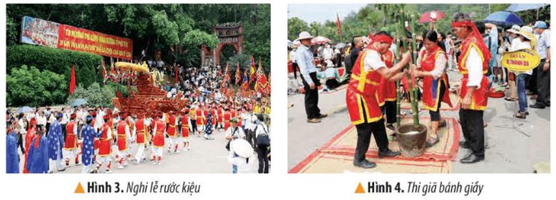 KHỞI ĐỘNGCâu hỏi: Dù ai đi ngược về xuôiNhớ ngày Giỗ Tổ mồng Mười tháng BaCâu ca dao trên gợi cho em nhớ đến lễ hội nào ở nước ta? Hãy chia sẻ điều em biết về lễ hội này. Giải chi tiết:- Câu ca dao trên gợi cho em nhớ đến Lễ hội Đền Hùng (ở tỉnh Phú Thọ).- Chia sẻ hiểu hiết của em:+ Lễ hội Đền Hùng diễn ra từ ngày 1 đến hết ngày 10 tháng 3 âm lịch, việc tế lễ được tổ chức rất trọng thể vào ngày chính hội (10/3).+ Đây là lễ hội mang tính chất quốc gia, nhằm suy tôn và tưởng nhớ công lao dựng nước của các vua Hùng.+ Lễ hội đền Hùng không chỉ thu hút khách thập phương đến dự bởi những nét sinh hoạt văn hoá đặc sắc mà còn ở tính thiêng liêng của một cuộc hành hương trở về cội nguồn dân tộc của các thế hệ người Việt Nam.+ Người dân vùng Trung du và miền núi Bắc Bộ có nhiều điệu múa, hát đặc sắc, như: hát then, múa xòe,…KHÁM PHÁ1. KHU DI TÍCH ĐỀN HÙNGCâu hỏi: Đọc thông tin và quan sát các hình 1,2, em hãy:- Xác định vị trí của khu di tích Đền Hùng, trên lược đồ hình 1.- Kể tên và xác định vị trí một số công trình kiến trúc chính trong khu di tích Đền Hùng trên sơ đồ hình 2. Giải chi tiết:- Vị trí Đền Hùng phân bố ở Tỉnh Phú Thọ.- Tên và vị trí một số công trình kiến trúc chính trong khu di tích Đền Hùng: : Đền Hạ, chùa Thiên Quang, Đền Trung, Đền Thượng, Cột đá thề, Lăng Hùng Vương và Đền Giếng…2. LỄ GIỖ TỔ HÙNG VƯƠNGCâu hỏi: Đọc thông tin và quan sát hình 3,4, em hãy:- Cho biết lễ giỗ Tổ Hùng Vương được tổ chức vào thời gian nào? ở đâu?- Giới thiệu sơ lược về lễ giỗ Tổ Hùng Vương và nêu ý nghĩa của ngày giỗ Tổ. Giải chi tiết:- Lễ hội được tổ chức vào mồng 10 tháng 3 âm lịch hằng năm ở đền các vị vua Hùng Xã Hy Cương, thành phố Việt Trì, tỉnh Phú Thọ.- Lễ hội Đền Hùng còn gọi là Giỗ Tổ Hùng Vương, là một lễ hội lớn nhằm tưởng nhớ và tỏ lòng biết ơn công lao lập nước của các vua Hùng, những vị vua đầu tiên của dân tộc. Ngày Giỗ Tổ Hùng Vương diễn ra vào ngày mồng 10-3 âm lịch hàng năm tại Đền Hùng, Việt Trì, Phú Thọ.3. TRUYỀN THUYẾT THỜI HÙNG VƯƠNGCâu hỏi: Đọc thông tin và các câu chuyện dưới đây, em hãy:- Kể tên một số truyền thuyết có liên quan đến thời Hùng Vương.- Kể lại một trong hai truyền thuyết theo cách của em.Giải chi tiết:- Một số truyền thuyết liên quan đến Vua Hùng: Con Rồng cháu Tiên, bánh chưng bánh giày,..- Sự tích bánh chưng bánh giày: Vào đời vua Hùng thứ sáu, nhà vua lúc về già có ý định truyền ngôi cho con trai. Để chọn ra người phù hợp, nhân lễ cúng Tiên vương, nhà vua truyền rằng người nào đem được lễ vật cúng Tiên vương vừa ý nhà vua sẽ được truyền ngôi. Các hoàng tử sai người đi khắp nơi tìm của ngon vật lạ. Duy chỉ có Lang Liêu- Người con thứ mười tám, từ nhỏ đã mất mẹ, quen làm việc đồng áng không biết phải làm thế nào. Một đêm nằm mộng, Lang Liêu được thần mách bảo rằng chàng hãy làm loại bánh từ gạo nếp, đậu xanh, thịt lợn và nặn thành hai thứ bánh. Bánh tròn tượng trưng cho trời, bánh vuông tượng trưng cho đất. Ngày lễ đến, tất cả các anh dâng lễ vật nhưng tất cả đều không vừa ý vua cha, đến lượt Lang Liêu dâng lễ. Vua cha thấy bánh vừa ngon lại ý nghĩa nên đã chọn làm lễ vật tế lễ và truyền lại ngôi vàng cho chàng. Kể từ đó việc gói bánh chưng, bánh giầy trở thành tục lễ của người Việt Nam vào mỗi ngày lễ Tết, thể hiện thành kính với tổ tiên.LUYỆN TẬPCâu hỏi: Kể lại một truyền thuyết có liên quan đến thời Hùng Vương mà em thích theo một trong các hình thức sau: đóng vai, kể chuyện bằng tranh...Giải chi tiết:Cách đây đã lâu, đời vua Hùng Vương thứ mười tám có một người con gái tên là Mị Nương nổi tiếng là xinh đẹp nết na.Khi nàng đến tuổi lấy chồng, Hùng Vương đã truyền tin kén rể. Nghe được tin đó, ta liền chọn ngay một ngày đẹp để tới xin cầu hôn nàng. Cùng với ta, ngày hôm đó cũng có một người tên là Thuỷ Tinh đến từ rất sớm. Hắn có tài gọi gió gió đến, hô mưa mưa về. Nhưng ta tự tin cũng không hề thua kém. Ta vẫy tay về phía đông thì mọc lên cồn cát, vẫy tay về phía tây thì mọc lên những dãy núi đồi. Vua Hùng băn khoăn không biết chọn ai bèn mời các Lạc hầu vào bàn bạc và phán:- Cả hai người đều ngang sức, ngang tài và đều vừa ý ta, nhưng ta chỉ có một đứa con gái mà thôi. Cho nên ngày mai, hễ ai đem sính lễ đến trước thì ta gả con gái cho. Sính lễ gồm có một trăm ván cơm nếp, một trăm nệp bánh chưng và voi chín ngà, gà chín cựa, ngựa chín hồng mao, mỗi thứ một đôi.Sáng hôm sau, khi trời vừa tờ mờ sáng ta đã đến trước và đem đầy đủ lễ vật và nhanh chóng rước Mị Nương về núi. Thuỷ Tinh đến sau không lấy được vợ, hắn tức giận sai quân đuổi theo đánh ta hòng cướp lấy Mị Nương. Trận đấu giữa ta và hắn rất quyết liệt. Hắn hô mưa, gọi gió, làm thành giông bão rung chuyển đất trời, nước dâng cao mãi tràn ngập cả nhà cửa, ruộng nương. Nước lên đến lưng đồi, sườn núi, thành Phong Châu lúc bấy giờ nổi lềnh trên biển nước.Ta không hề nao núng, lấy hết sức mình để bốc từng quả đồi, dời từng dãy núi, ngăn chặn dòng nước. Thuỷ Tinh dâng nước cao bao nhiêu thì ta lại biến phép cho đồi núi cao bấy nhiêu. Cuộc đọ sức giữa ta và hắn kéo dài mấy tháng liền. Cuối cùng, Thuỷ Tinh thua cuộc đành rút quân về. Từ đó trở đi, cứ hằng năm hắn lại làm mưa gió, bão lụt như nhớ lại mối thù cũ. Tuy nhiên, nhờ có sự ủng hộ và góp sức của dân chúng mà năm nào ta cũng giành được chiến thắng lẫy lừng.VẬN DỤNG