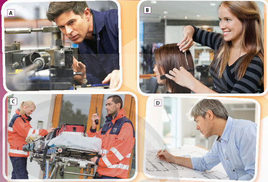 1. Look at the photos (A-D). Which job looks the most interesting, in your opinion? Why? (Nhìn vào các bức ảnh (A-D). Theo bạn, công việc nào trông thú vị nhất? Tại sao?)