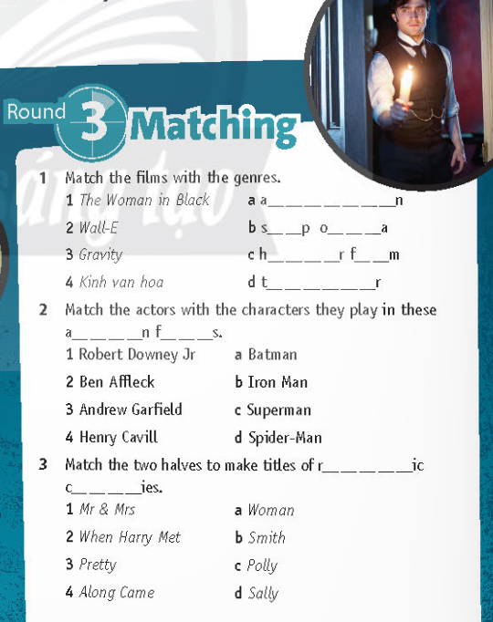 1. SPEAKING Look at photos A-D. Do you know any of these films or TV programmes? Can you name any of the actors or characters? (LỜI NÓI. Nhìn vào ảnh A-D. Bạn có biết bất kỳ bộ phim hoặc chương trình truyền hình nào trong số này không? Bạn có thể kể tên bất kỳ diễn viên hoặc nhân vật nào không?)