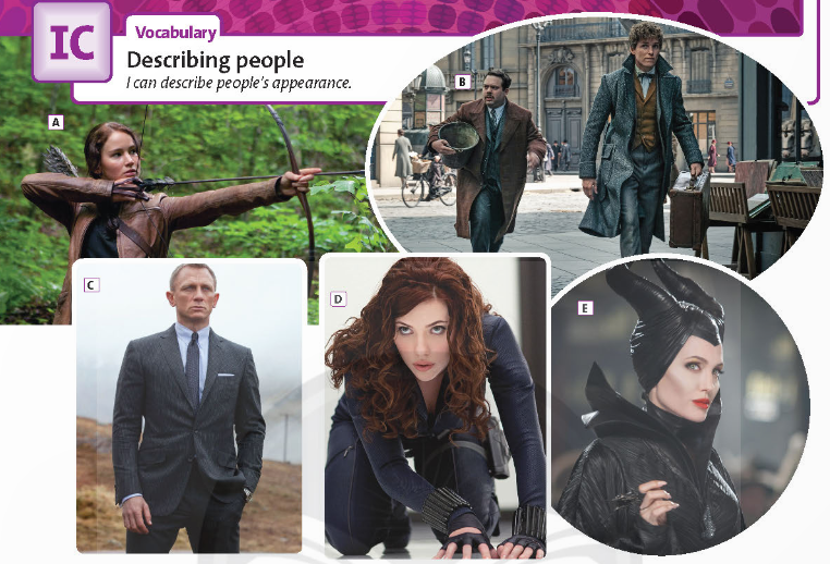 1. Look at the photos of famous film characters. Match them with the names below. What films do they appear in? Do you know who the actors are? (Nhìn những bức ảnh của các nhân vật điện ảnh nổi tiếng. Hãy ghép chúng với những cái tên bên dưới. Họ xuất hiện trong những bộ phim nào? Bạn có biết diễn viên là ai không?)