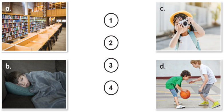 1. Look. Listen and draw lines.