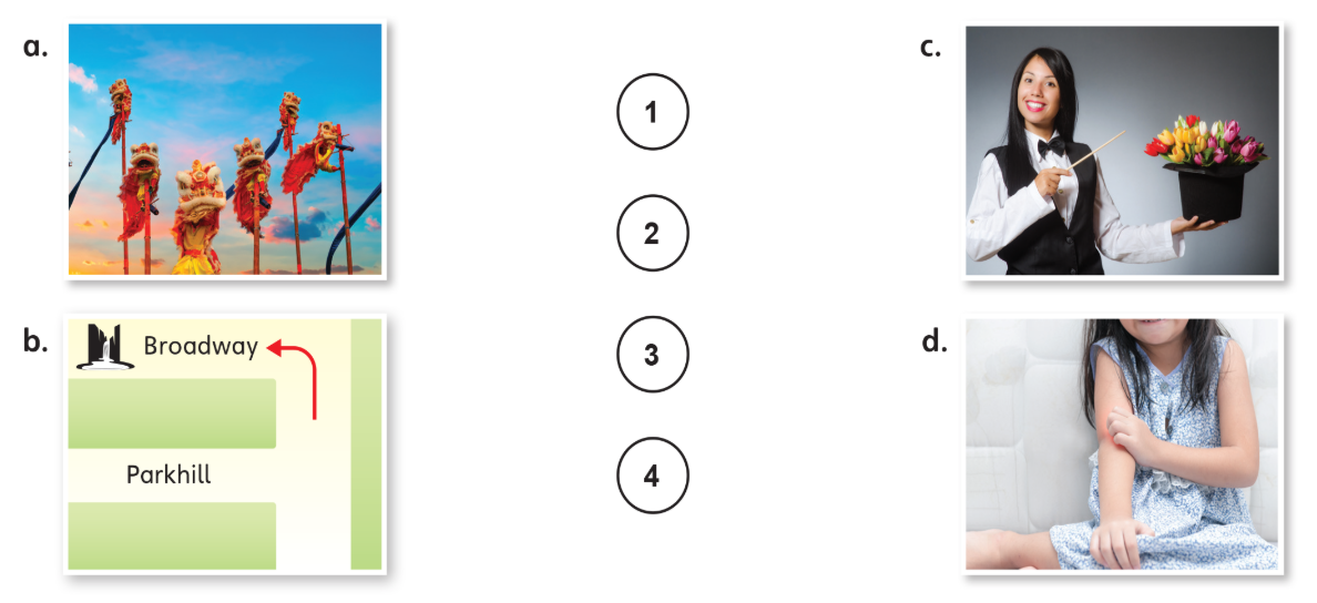 1. Look. Listen and draw lines. (Nhìn. Nghe và vẽ các đường thẳng.)